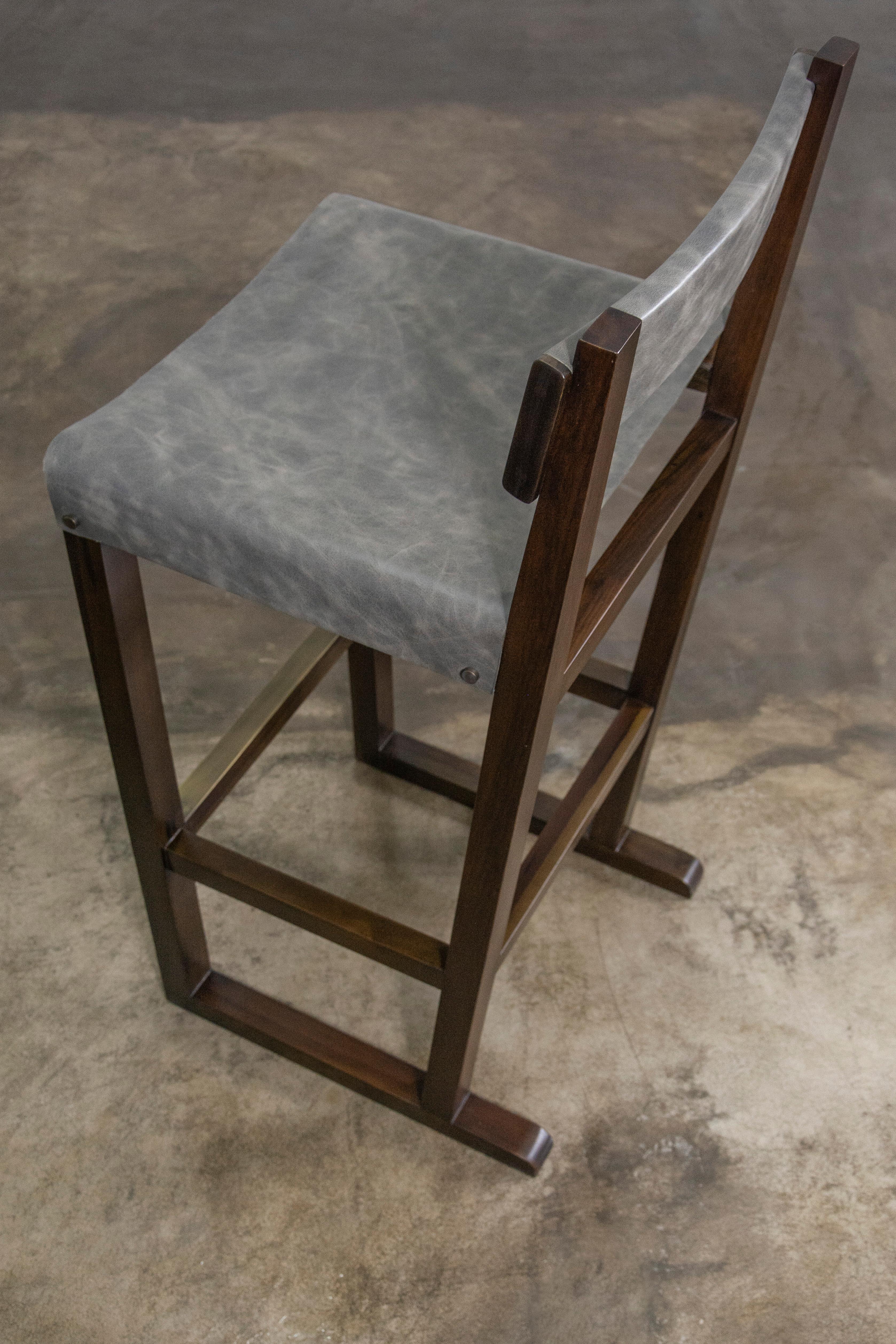 Exotic Wood Stool with Leather Seat and Bronze from Costantini, Piero 'In Stock' For Sale 2