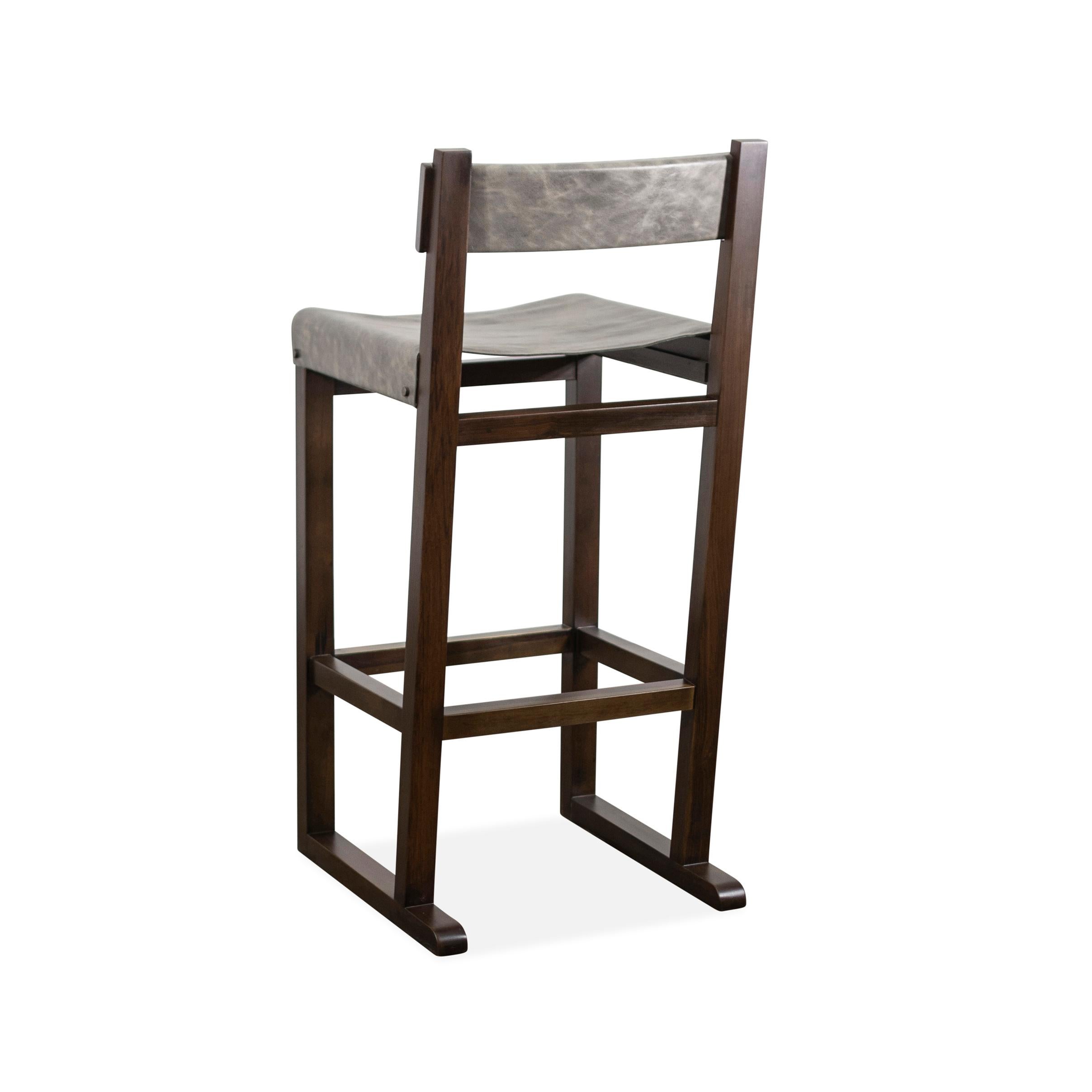 Exotic Wood Stool with Leather Seat and Bronze from Costantini, Piero 'In Stock' For Sale 3