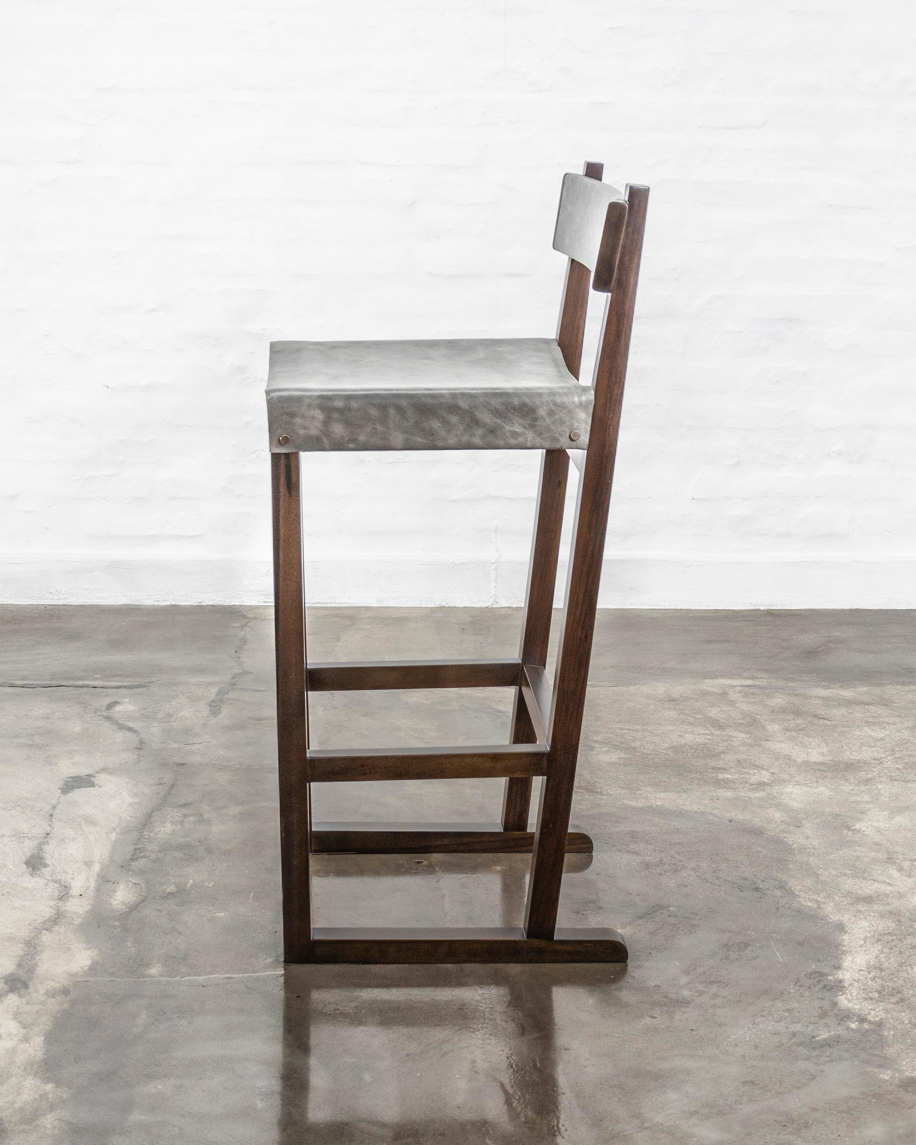 Modern Exotic Wood Stool with Leather Seat and Bronze from Costantini, Piero 'In Stock' For Sale