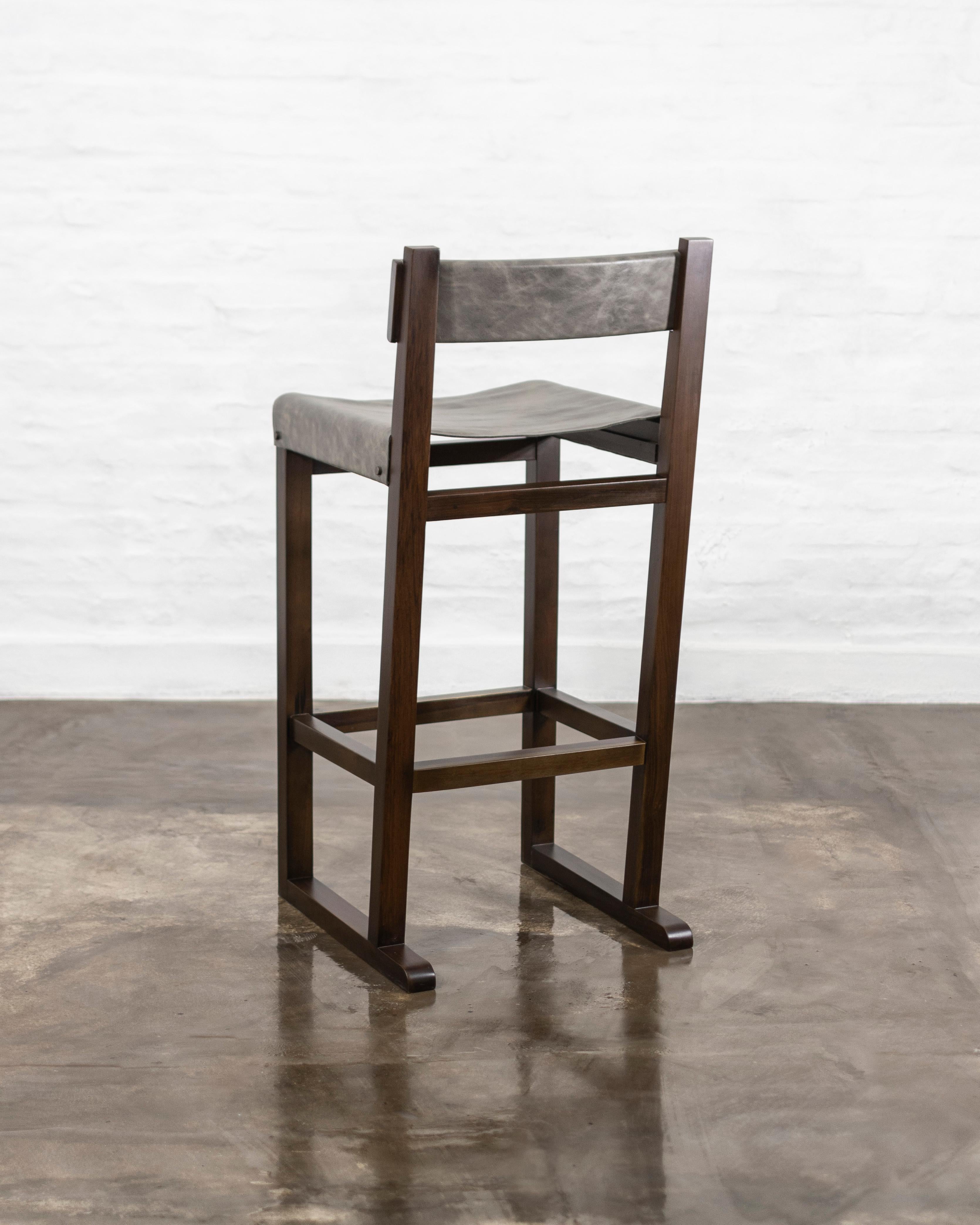 Woodwork Exotic Wood Stool with Leather Seat and Bronze from Costantini, Piero 'In Stock' For Sale