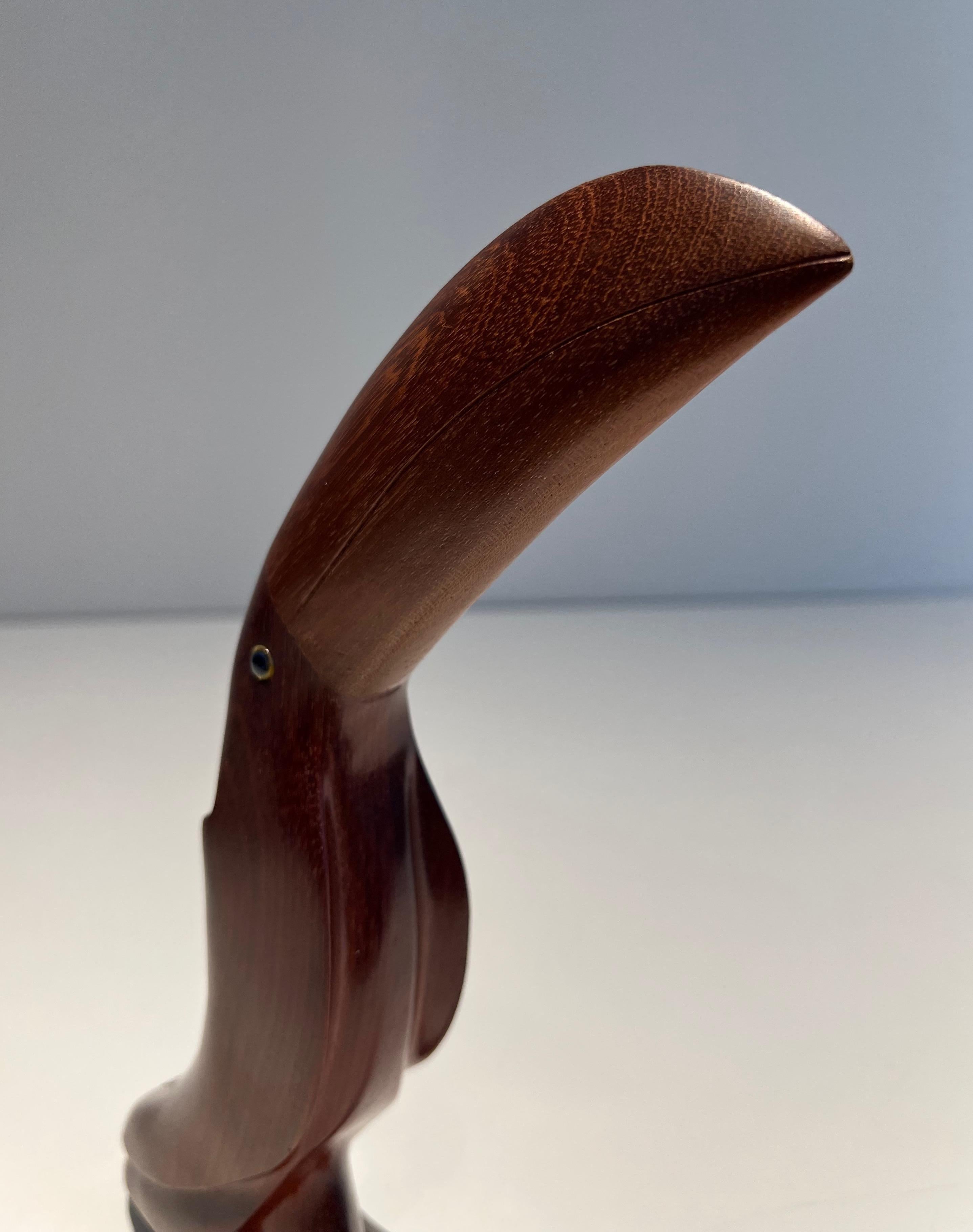 Mid-Century Modern Exotic Wood Toucan with Glass Eyes For Sale
