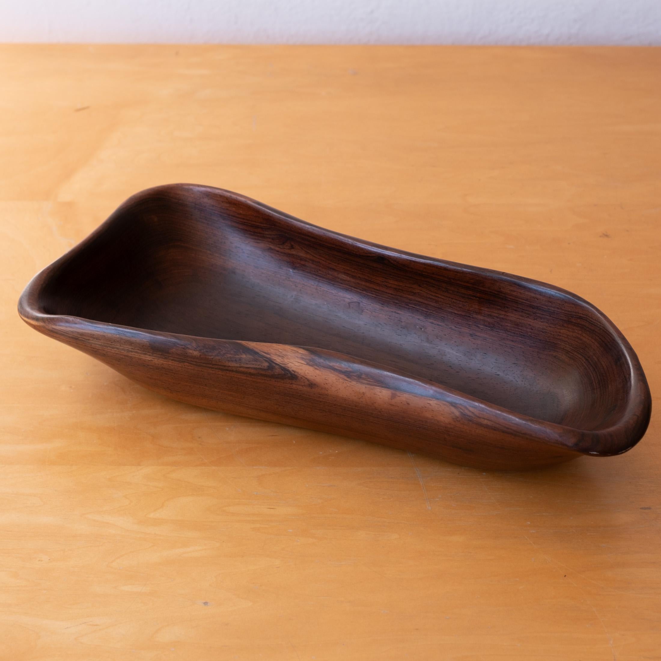 Exotic wood turned hand crafted bowl or catch all from the 1950s. An impressive organic form. Unsigned.  