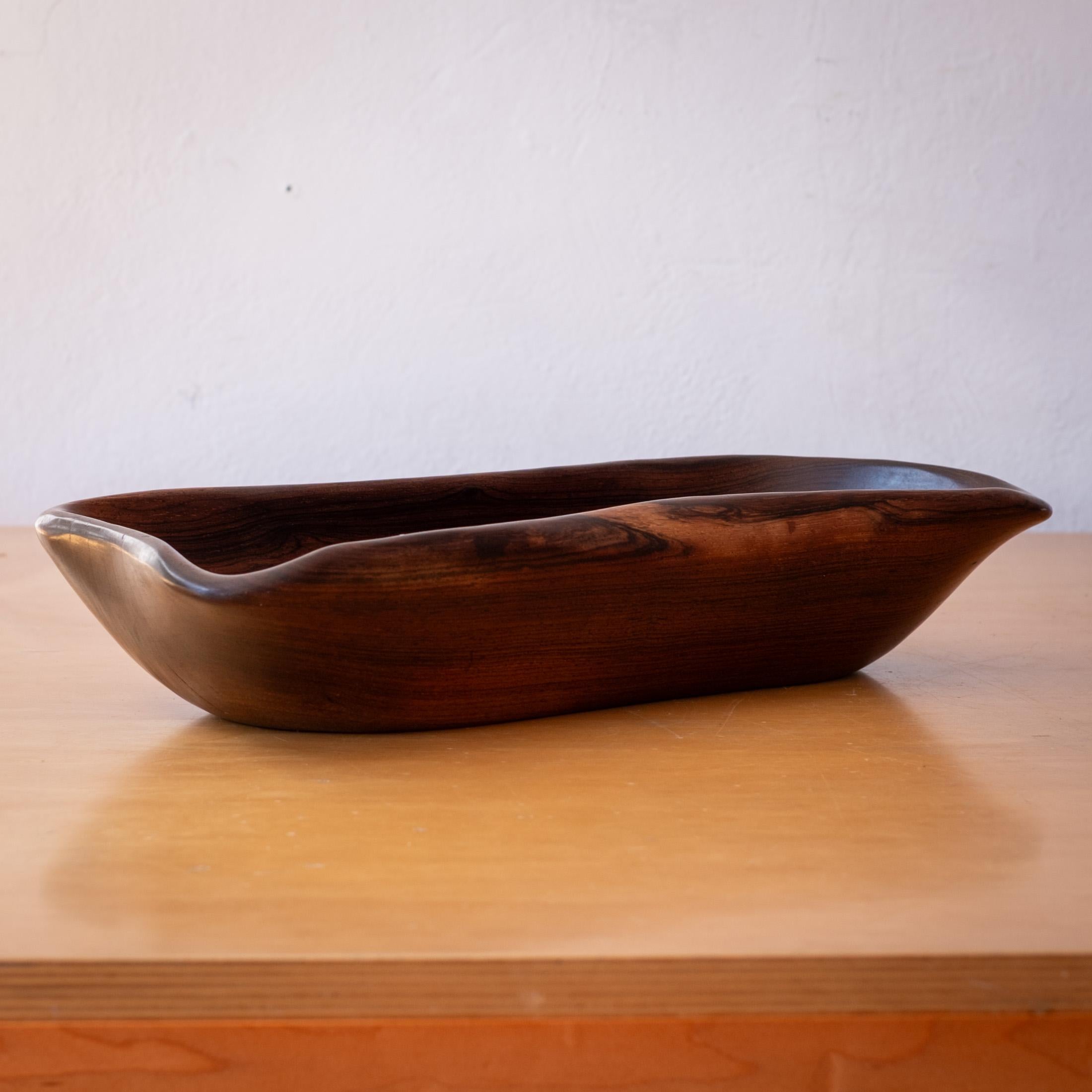 Mid-Century Modern Exotic Wood Turned Freeform Bowl Catch All 1950s For Sale
