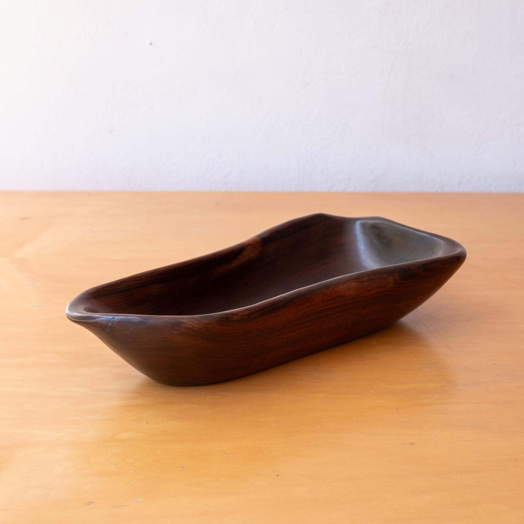 Hand-Carved Exotic Wood Turned Freeform Bowl Catch All 1950s For Sale
