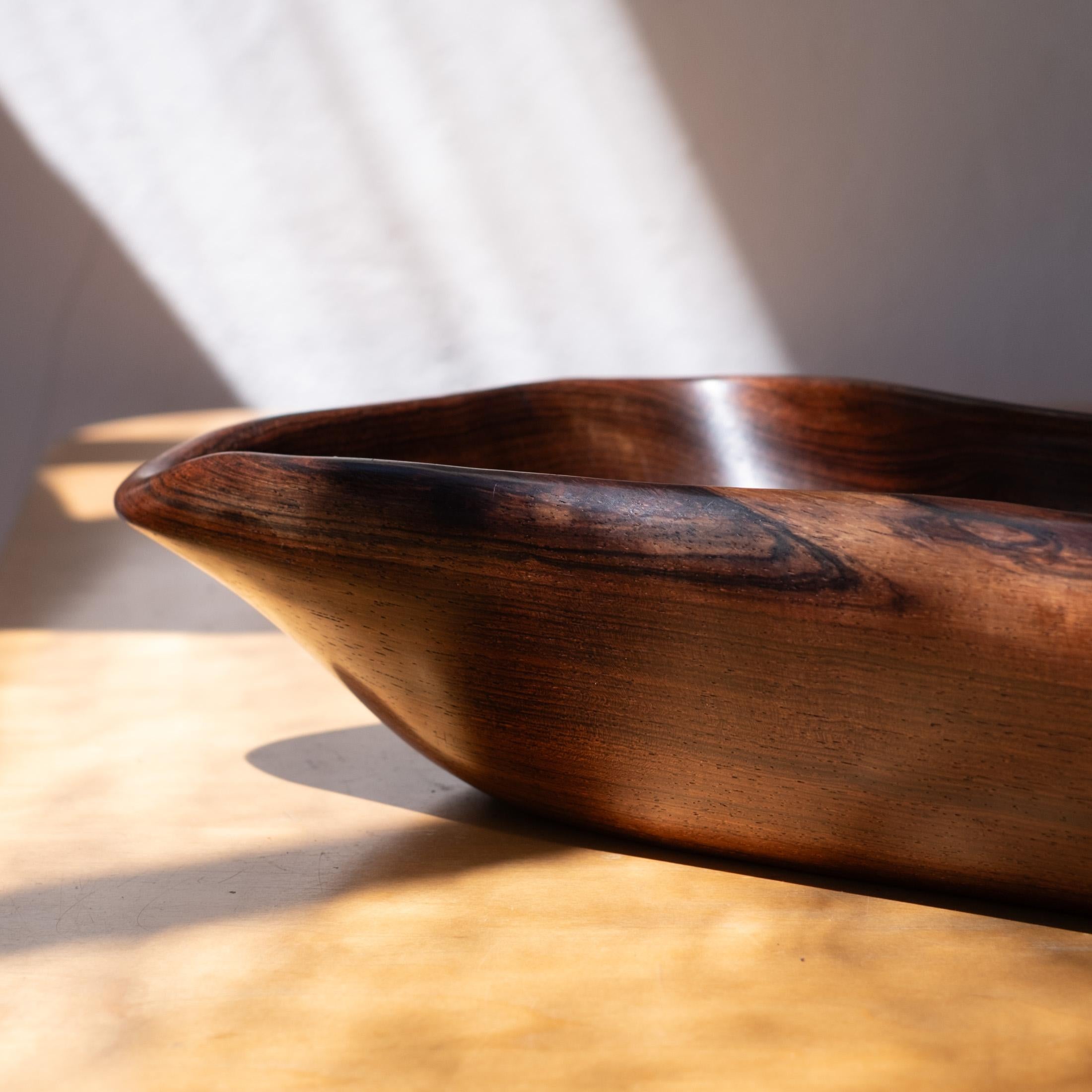 Mid-20th Century Exotic Wood Turned Freeform Bowl Catch All 1950s For Sale