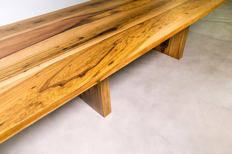 Exotic Wood Twin Pedestal Modern Minimal Dining Table from Costantini