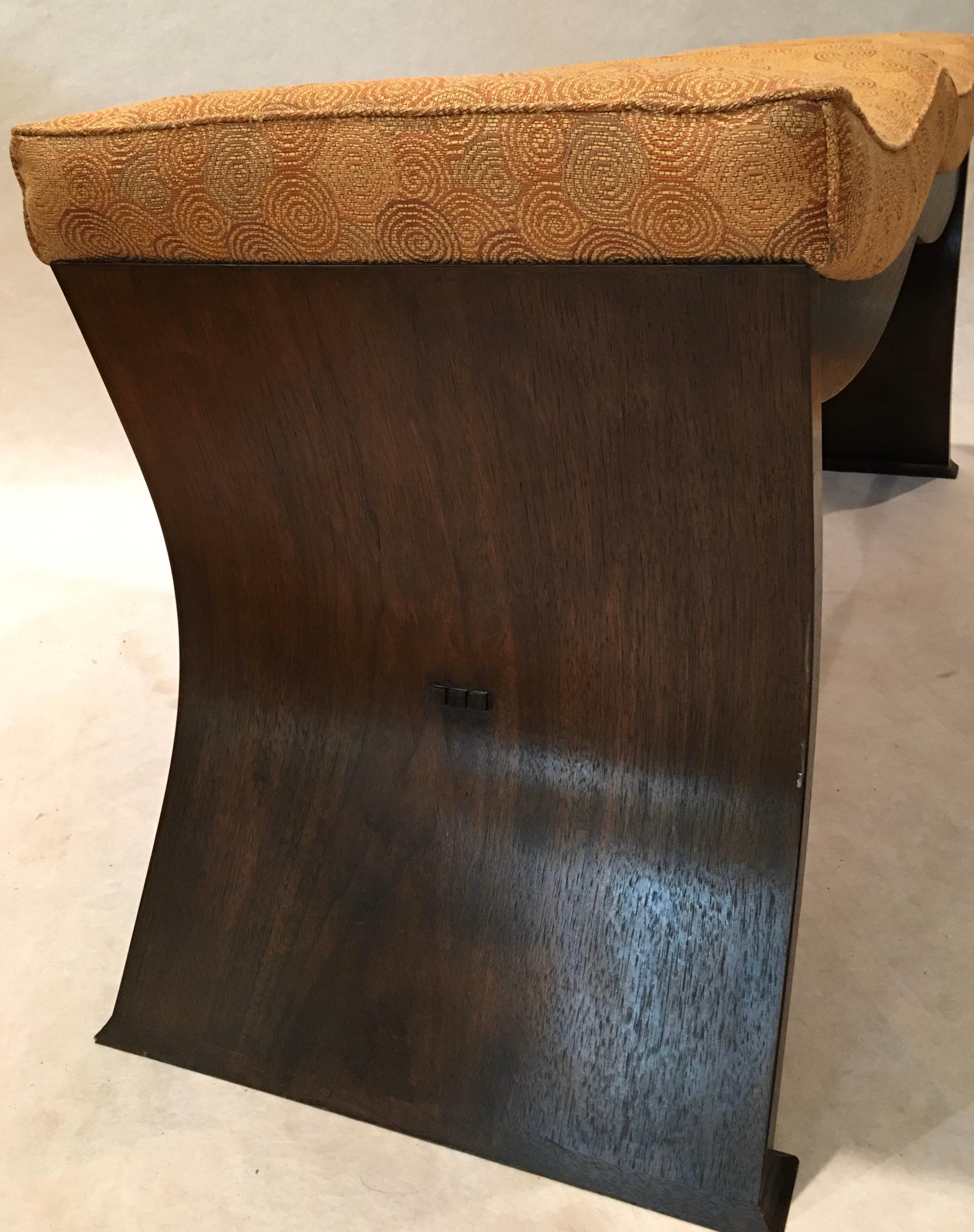 American Exotic Wood Upholstered Bench For Sale