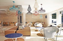Contemporary Industrial Inspired Expand Pendant Lamp Cobalt Blue