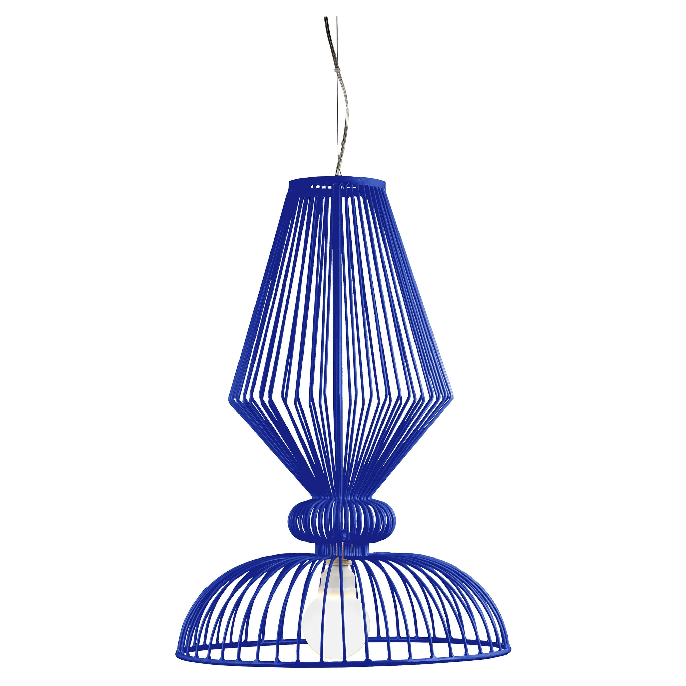 Contemporary Industrial Inspired Expand Pendant Lamp Cobalt Blue For Sale