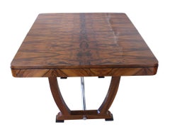Expandable Art Deco Dining Table, Walnut Veneer, Chrome, France, circa 1930
