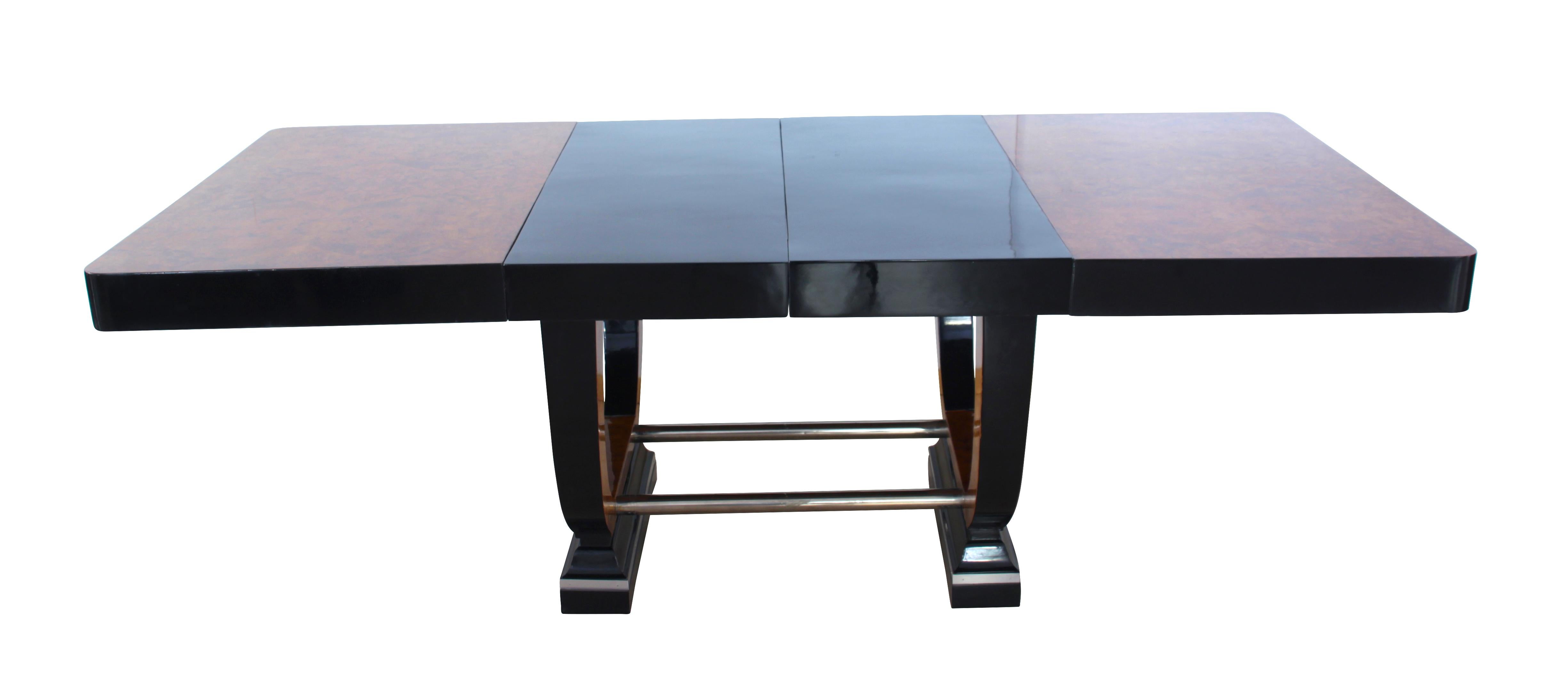 Metal Expandable Art Deco Dining Table, Thuja Roots, Lacquered, France, circa 1930 For Sale