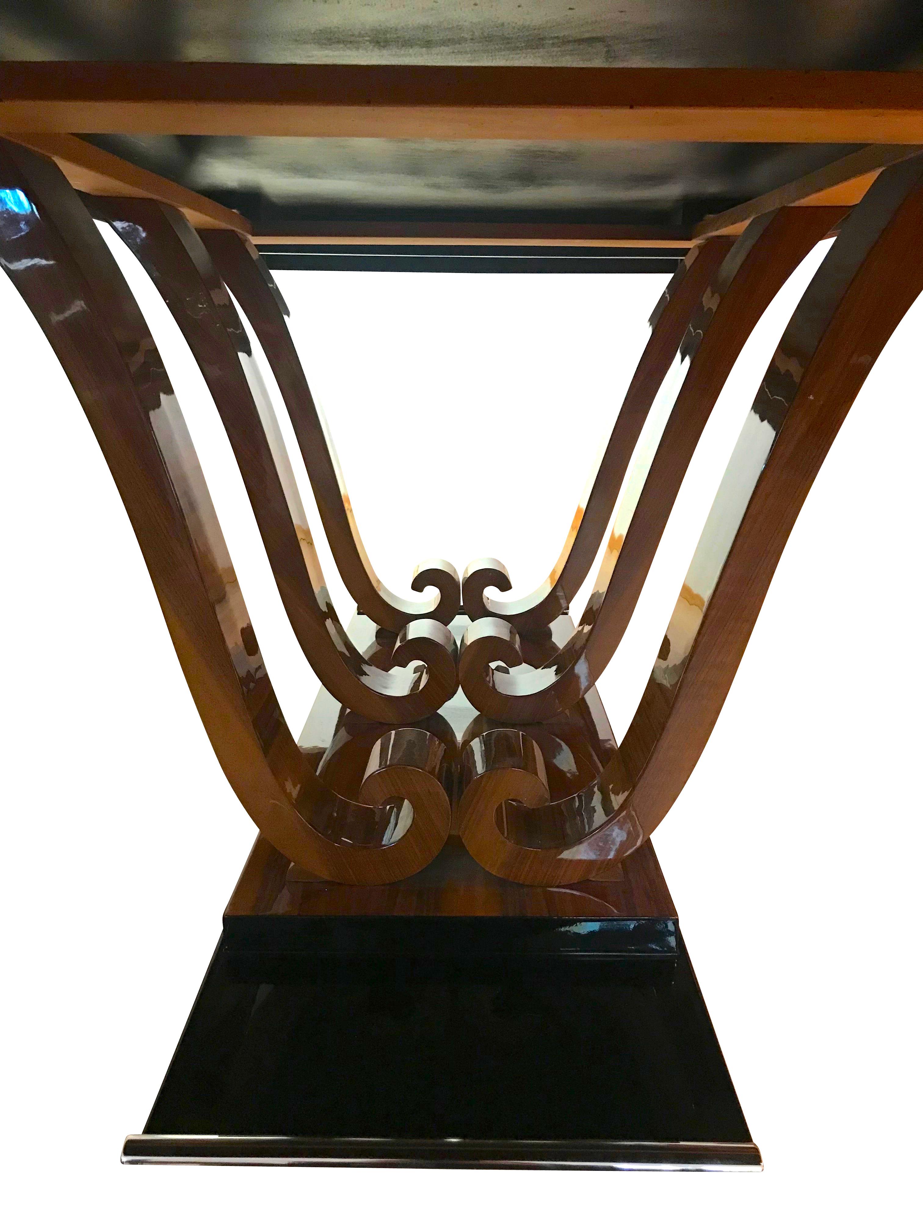 Art Deco Dining Table, Expandable, Walnut Veneer, Black Lacquer, France, 1930s 2