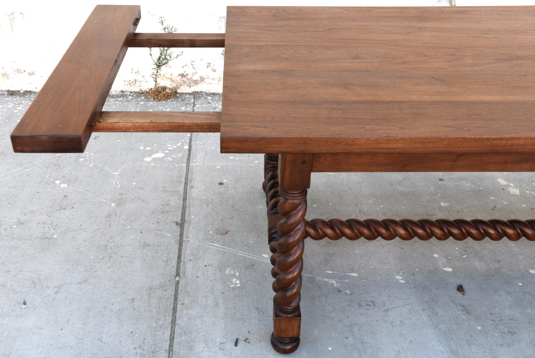 Contemporary Expandable Barley Twist Dining Table Made from Walnut For Sale