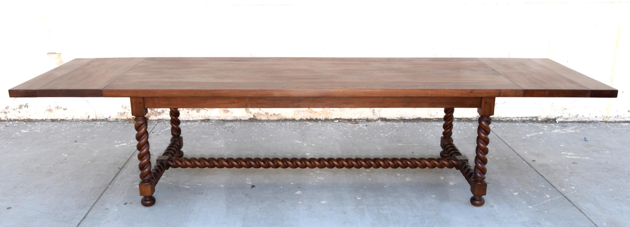 Expandable Barley Twist Dining Table Made from Walnut For Sale 2