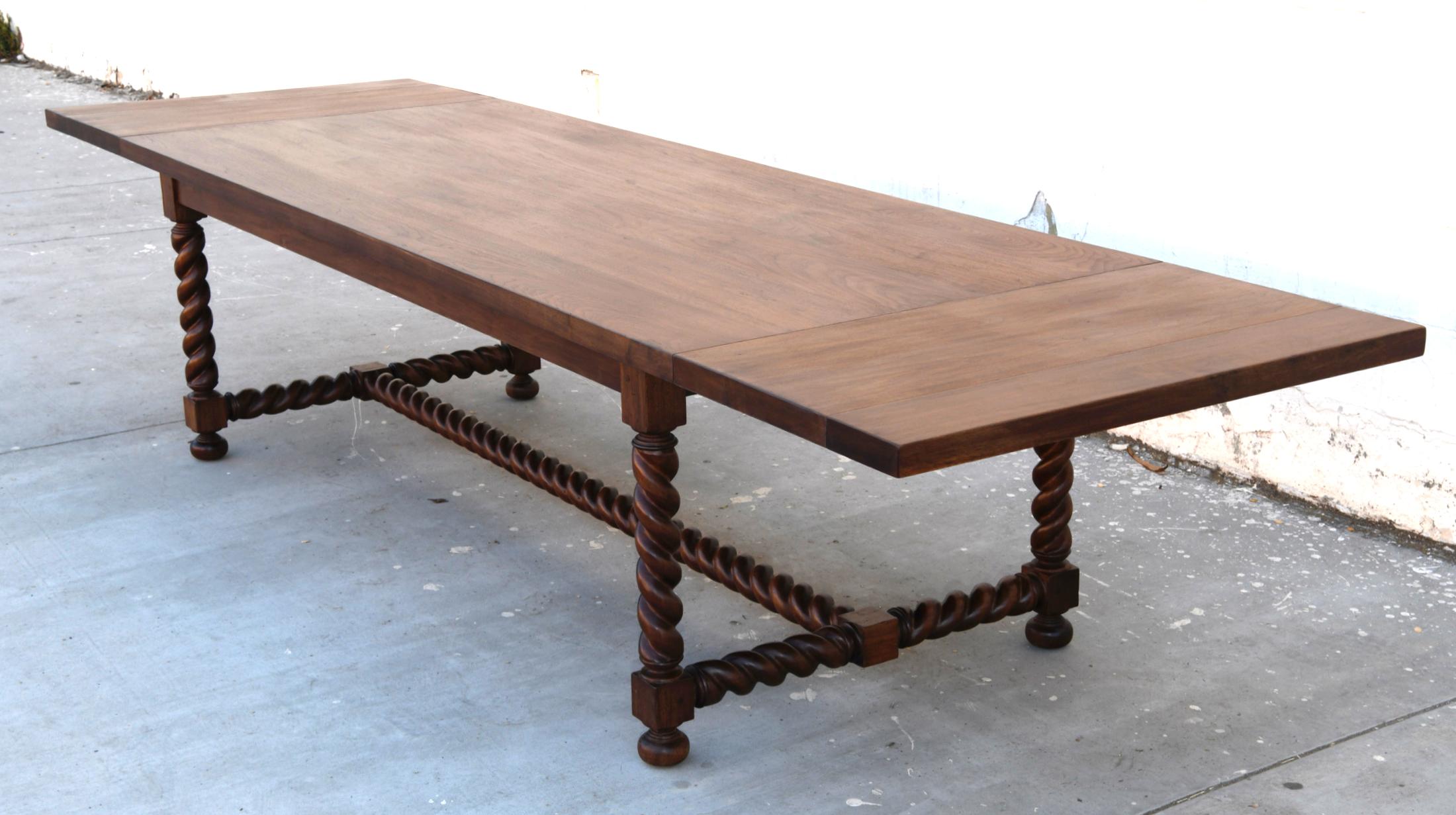 Expandable Barley Twist Dining Table Made from Walnut For Sale 3