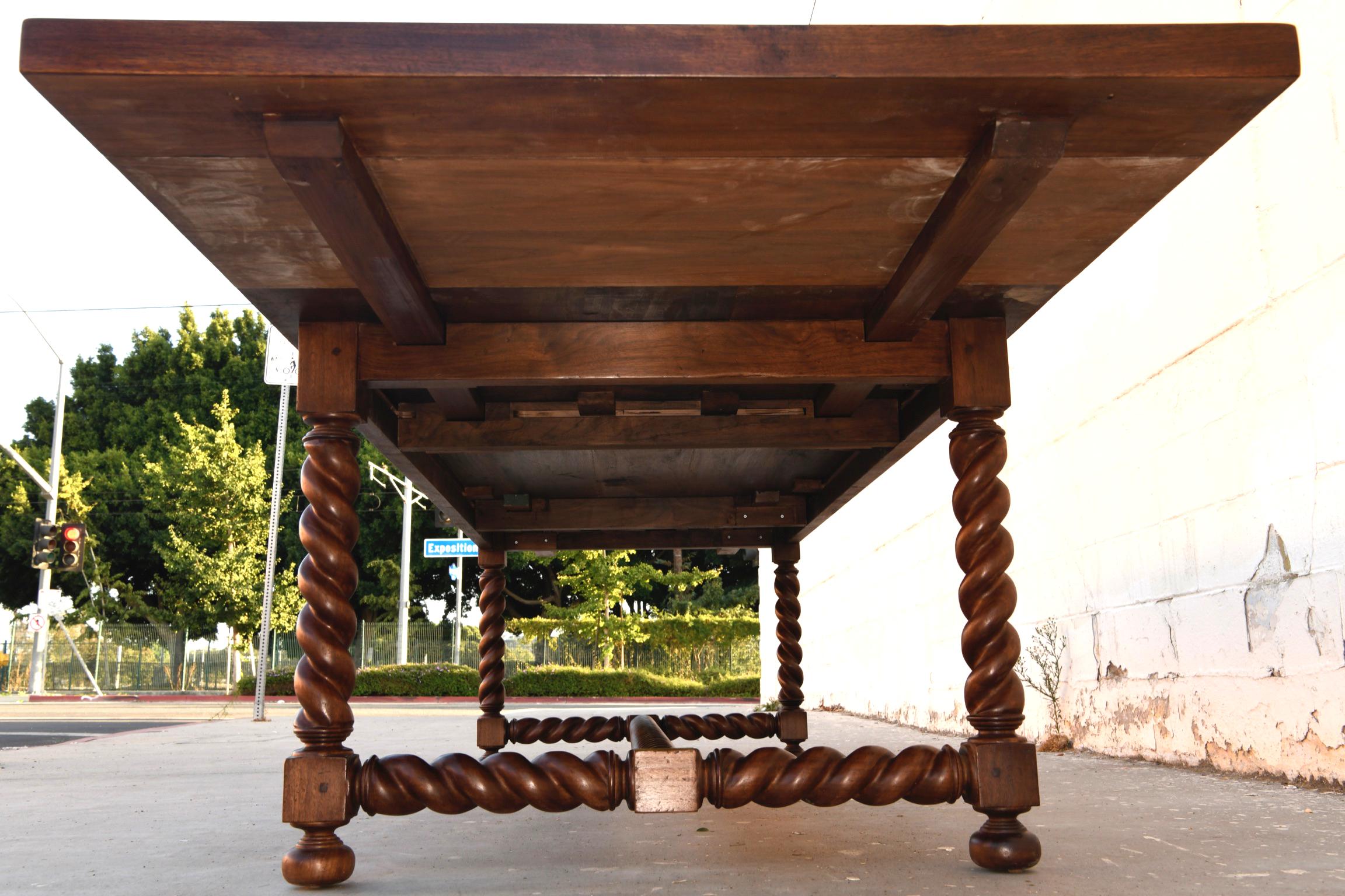 Expandable Barley Twist Dining Table Made from Walnut For Sale 5