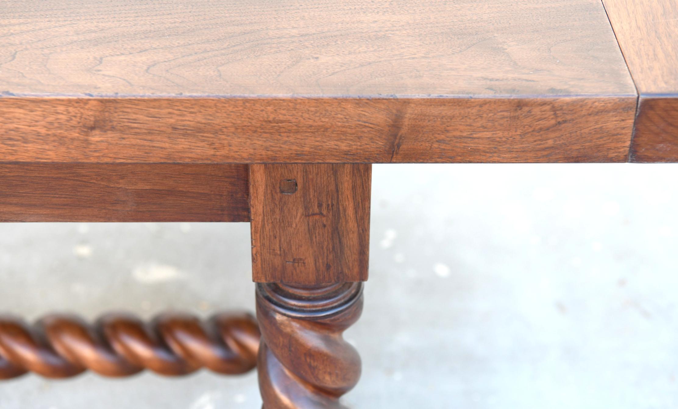 Expandable Barley Twist Dining Table Made from Walnut In New Condition For Sale In Los Angeles, CA