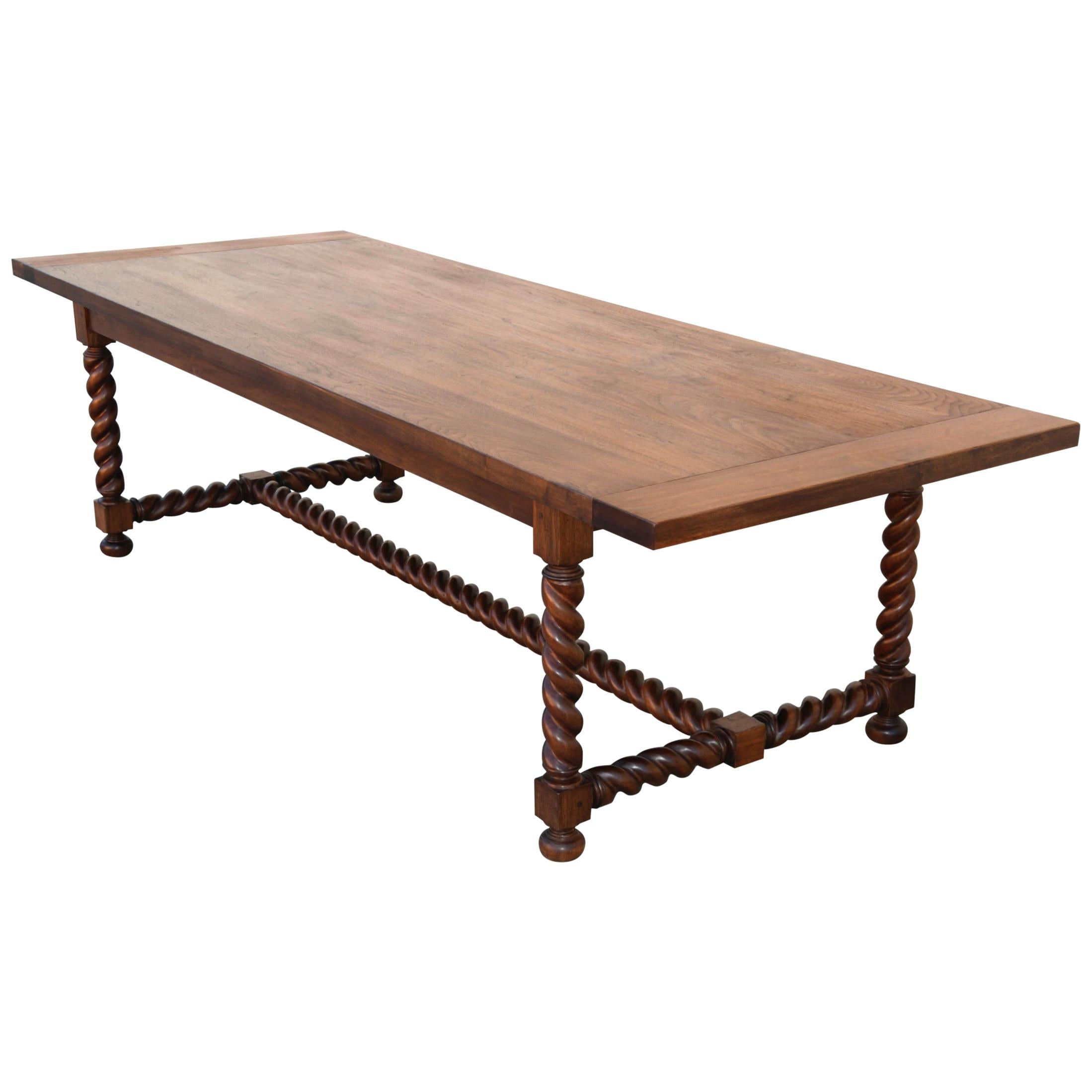 Expandable Barley Twist Dining Table Made from Walnut
