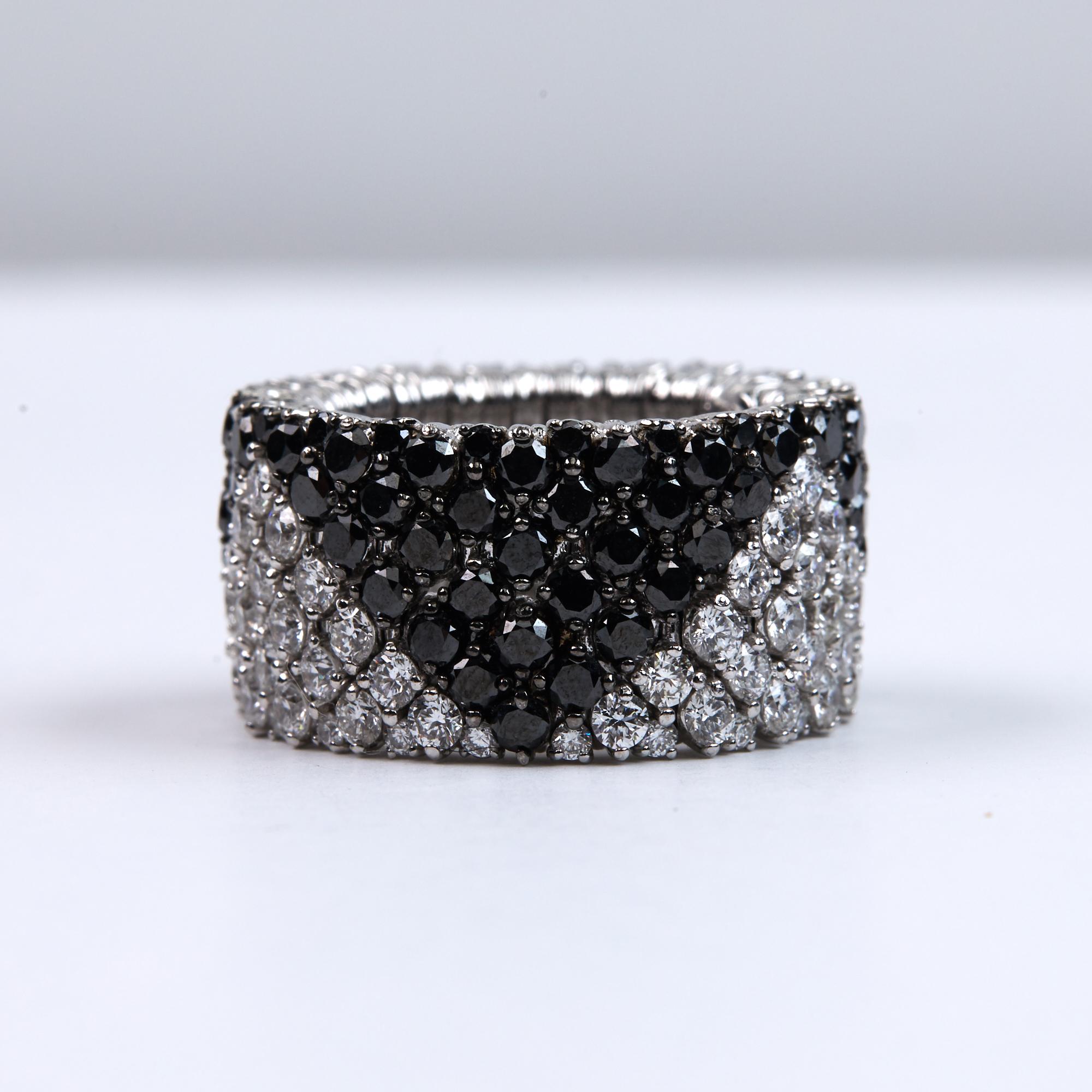 Contemporary Expandable Black and White Diamond Band Ring
