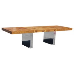 Expandable Chrome and Burl Wood Dining Table by Milo Baughman for Thayer Coggin