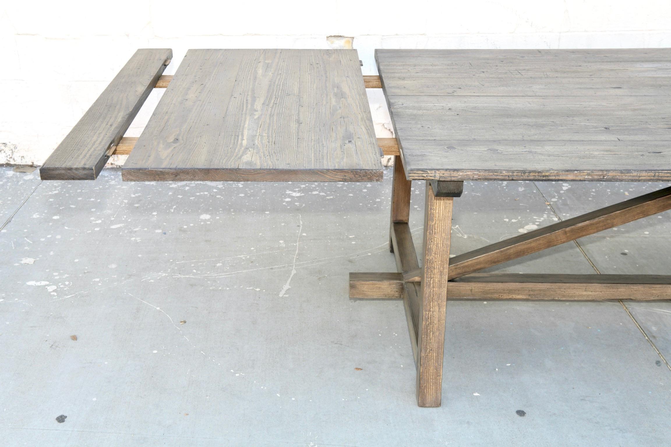 Expandable Dining Table in Reclaimed Pine, Built to Order by Petersen Antiques In New Condition In Los Angeles, CA