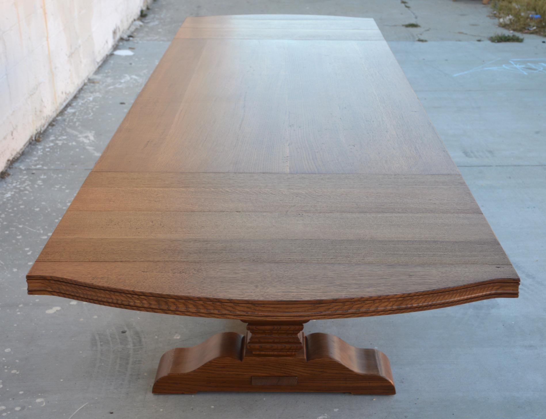 Expandable Dining Table Made from Rift Sawn Oak Custom Made By Petersen Antiques For Sale 1