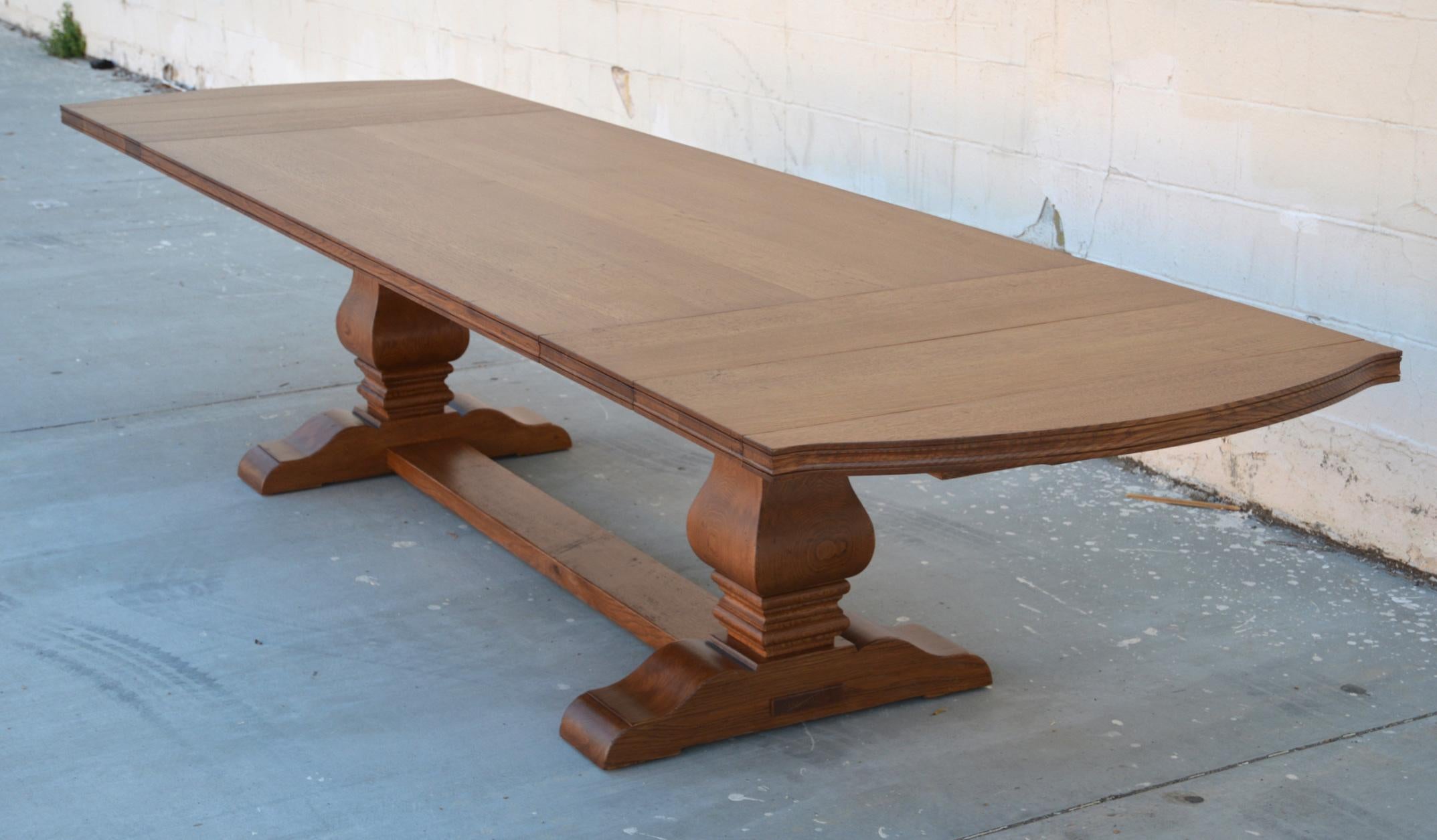 Contemporary Expandable Dining Table Made from Rift Sawn Oak Custom Made By Petersen Antiques For Sale
