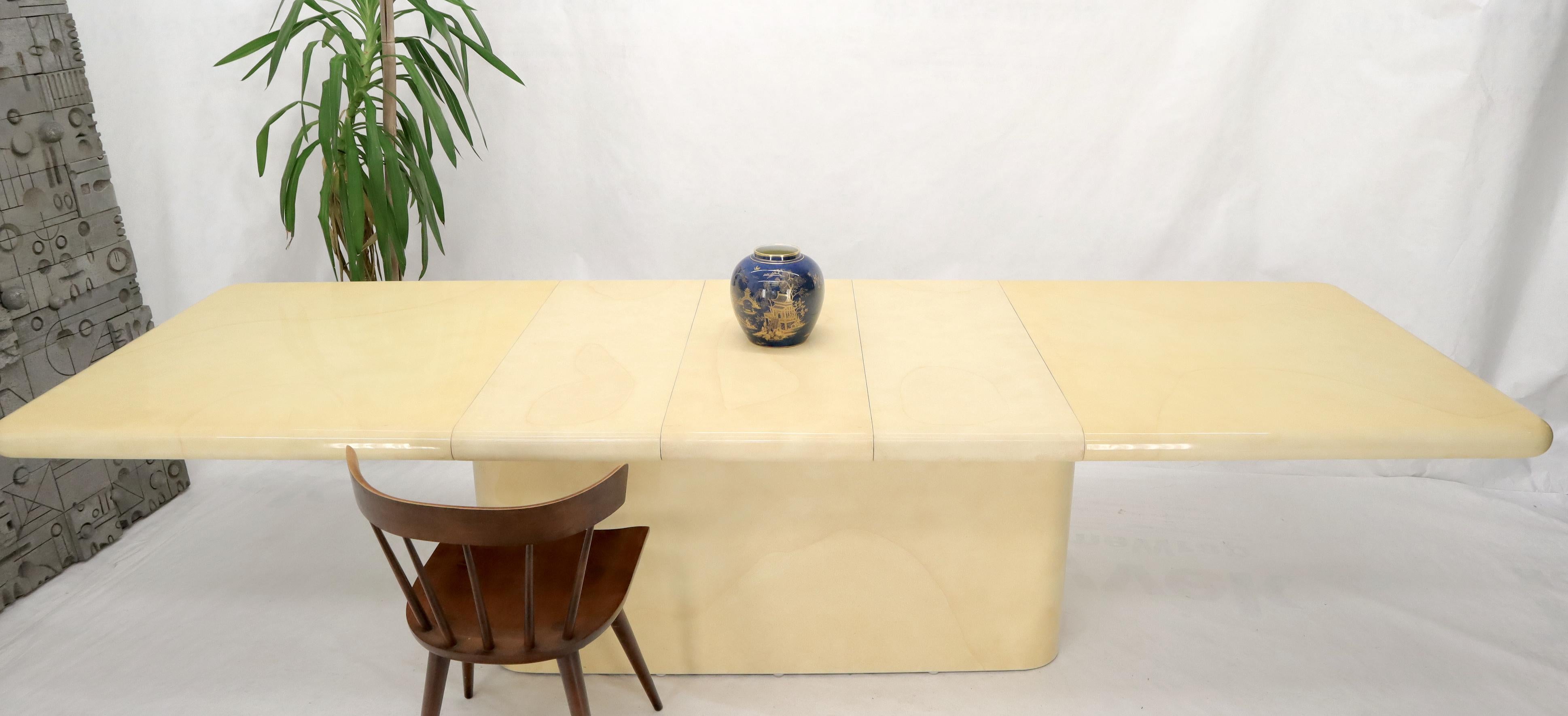 Expandable Extra Long Faux Lacquered Goat Skin Dining Conference Table For Sale 7
