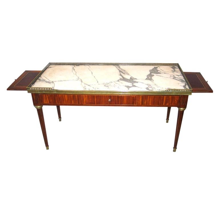 Expandable French Modern Neoclassical Wood, Marble Coffee Table by Maison Jansen