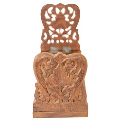 Reggilibri espandibili in legno di teak intagliato a mano dall'India anni '50