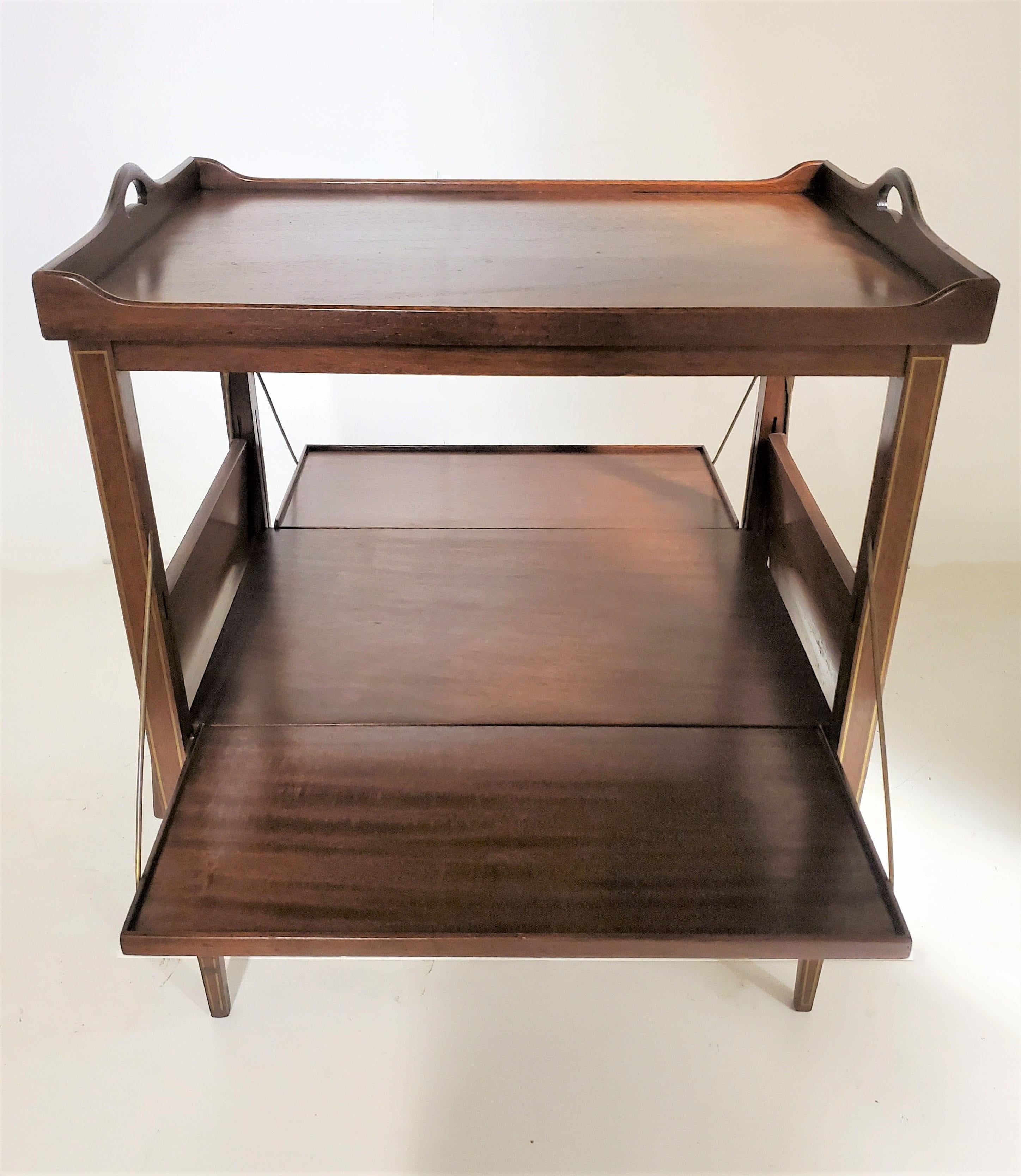 Expandable Mahogany and Brass Inlaid Side Table / Bar Cart /Desert Table In Good Condition For Sale In New York City, NY