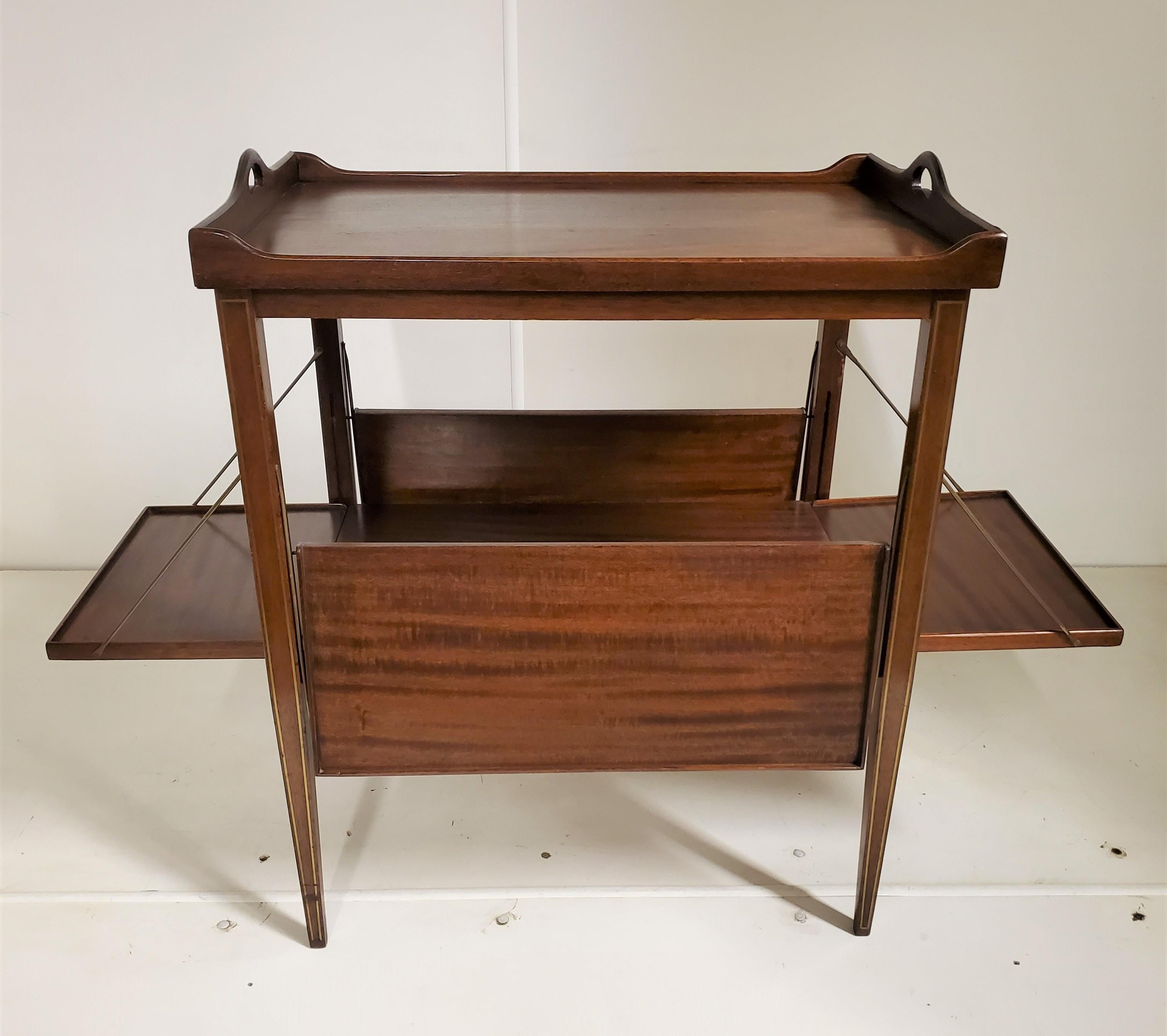 20th Century Expandable Mahogany and Brass Inlaid Side Table / Bar Cart /Desert Table For Sale