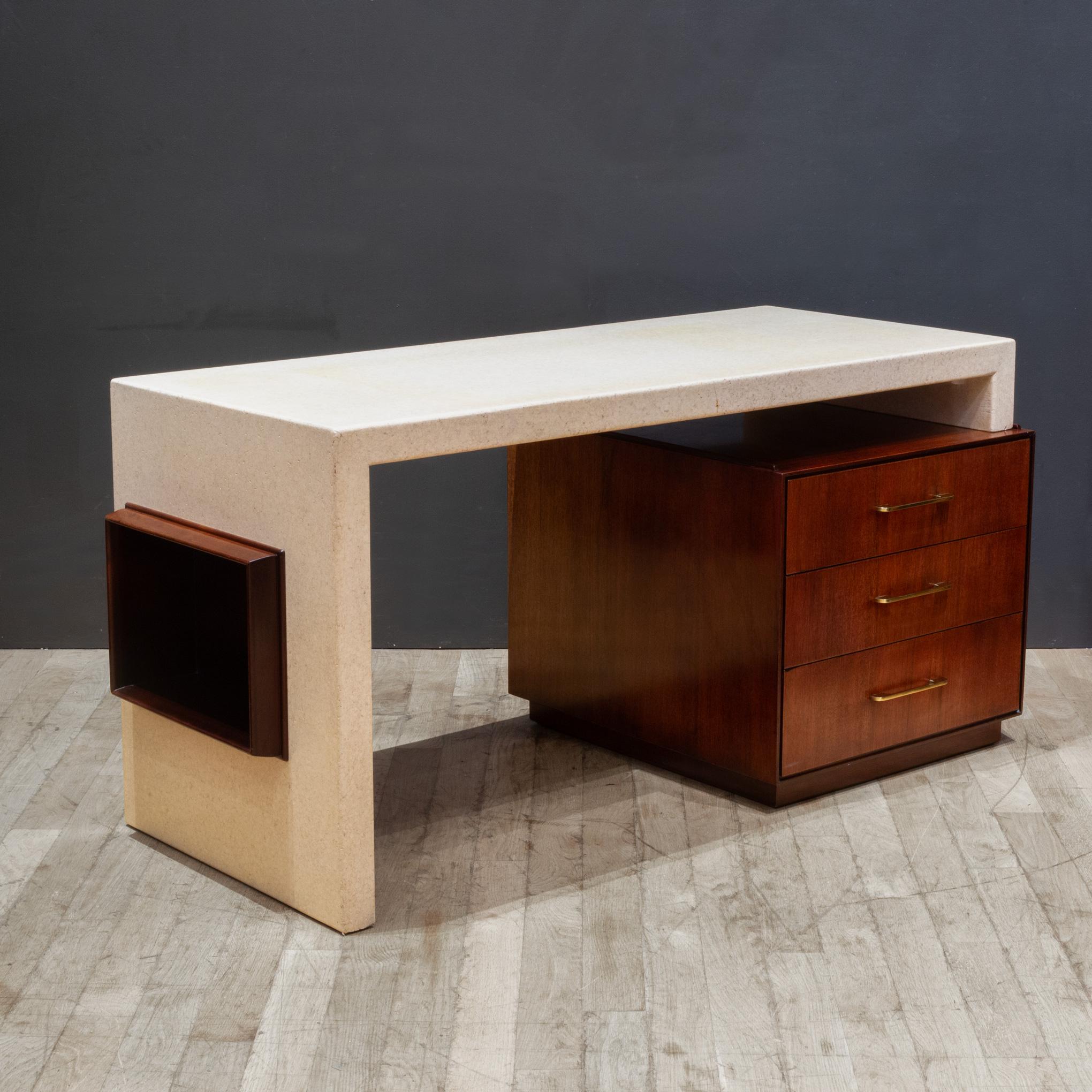 American Expandable Mahogany and Cork Desk, Paul Frankl for Johnson Furniture c.1950 For Sale