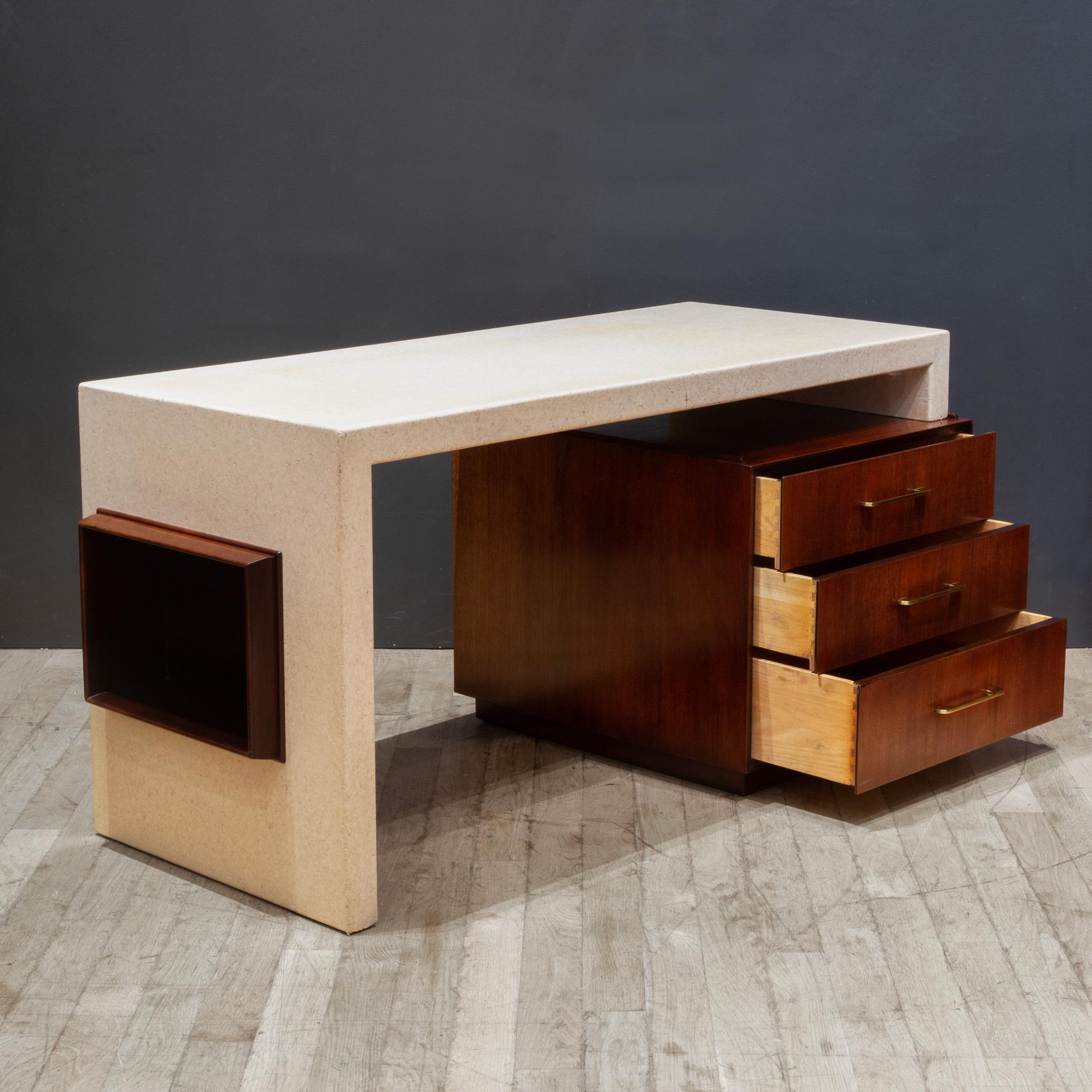 Expandable Mahogany and Cork Desk, Paul Frankl for Johnson Furniture c.1950 In Good Condition For Sale In San Francisco, CA