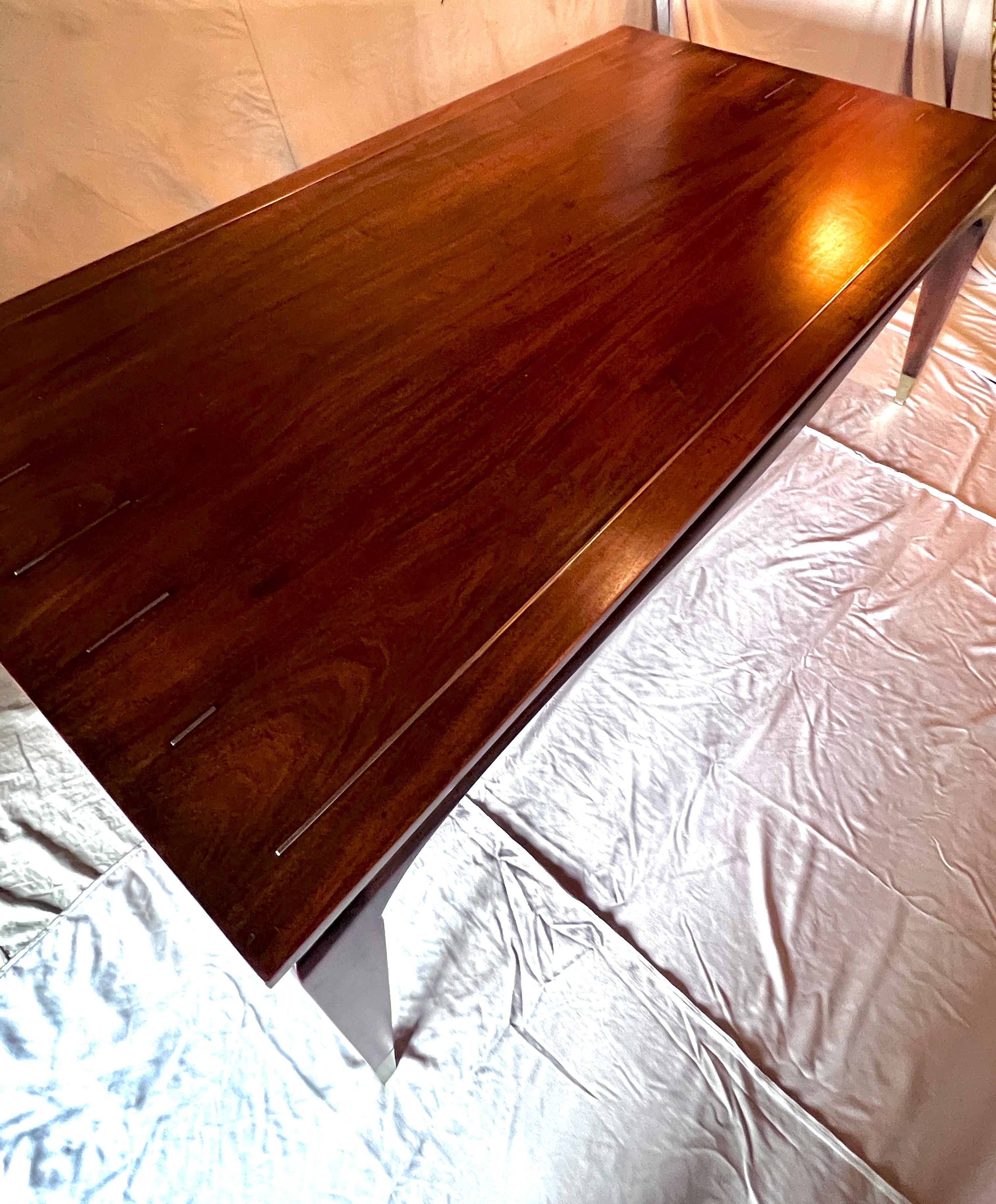 Brass Expandable Mahogany Dining Room Table in the Style of James Mont For Sale