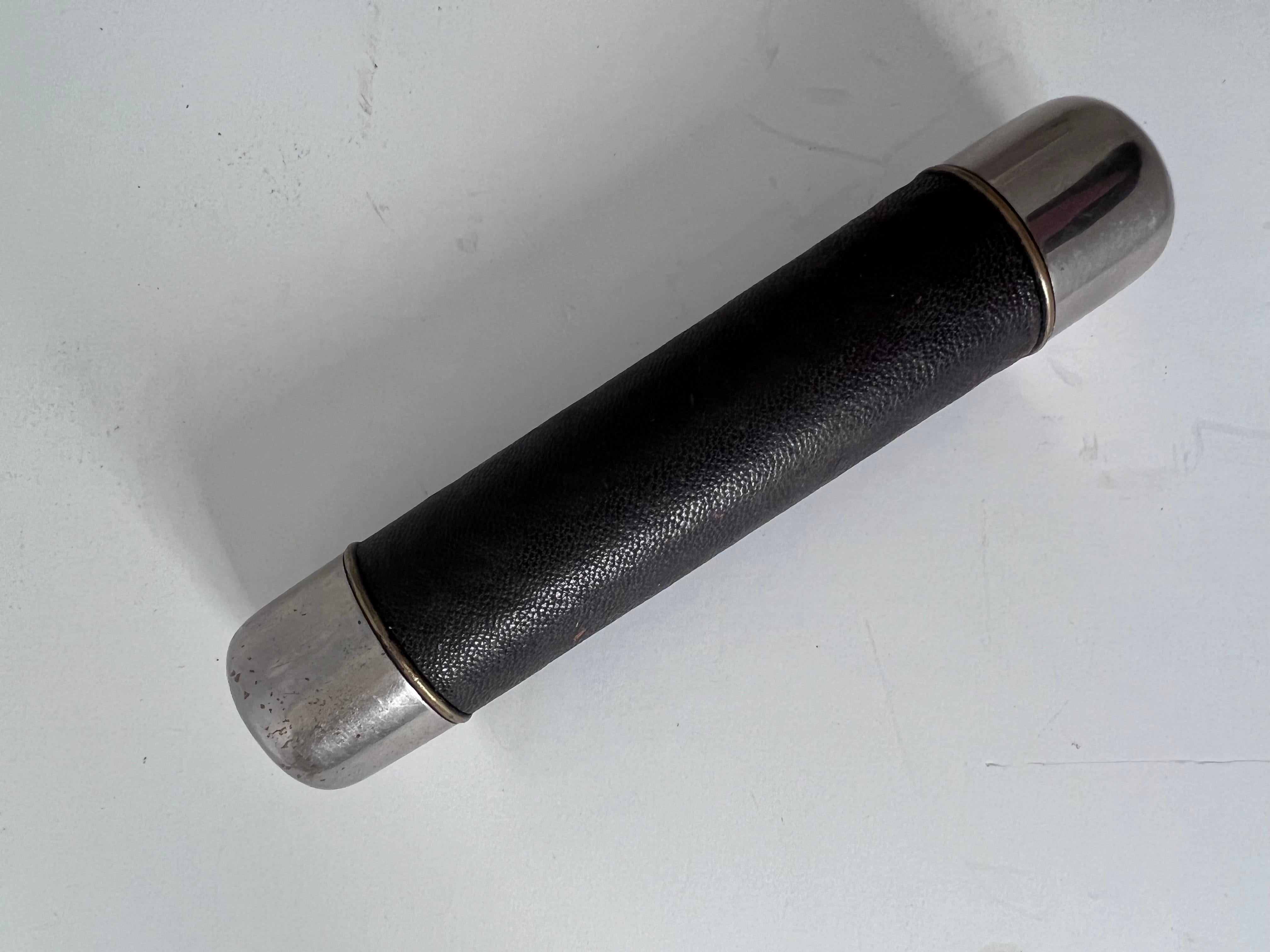 Expandable Metal Brass Telescope Wrapped in Leather with Silver Caps for Lens For Sale 5