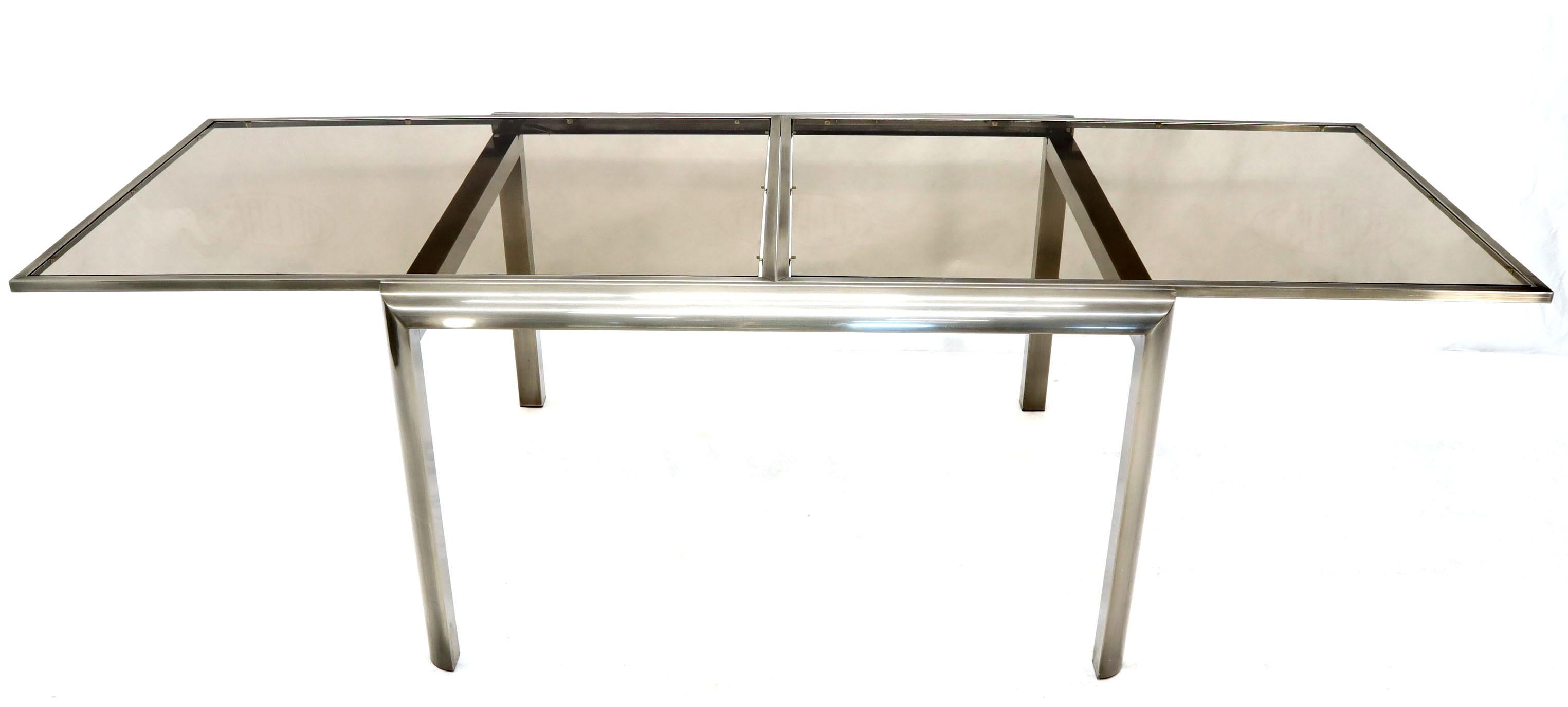 Expandable Metal Frame Glass Top Mid-Century Modern Dining Table 3