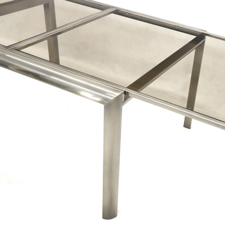 Expandable Metal Frame Glass Top MidCentury Modern Dining Table at 1stDibs