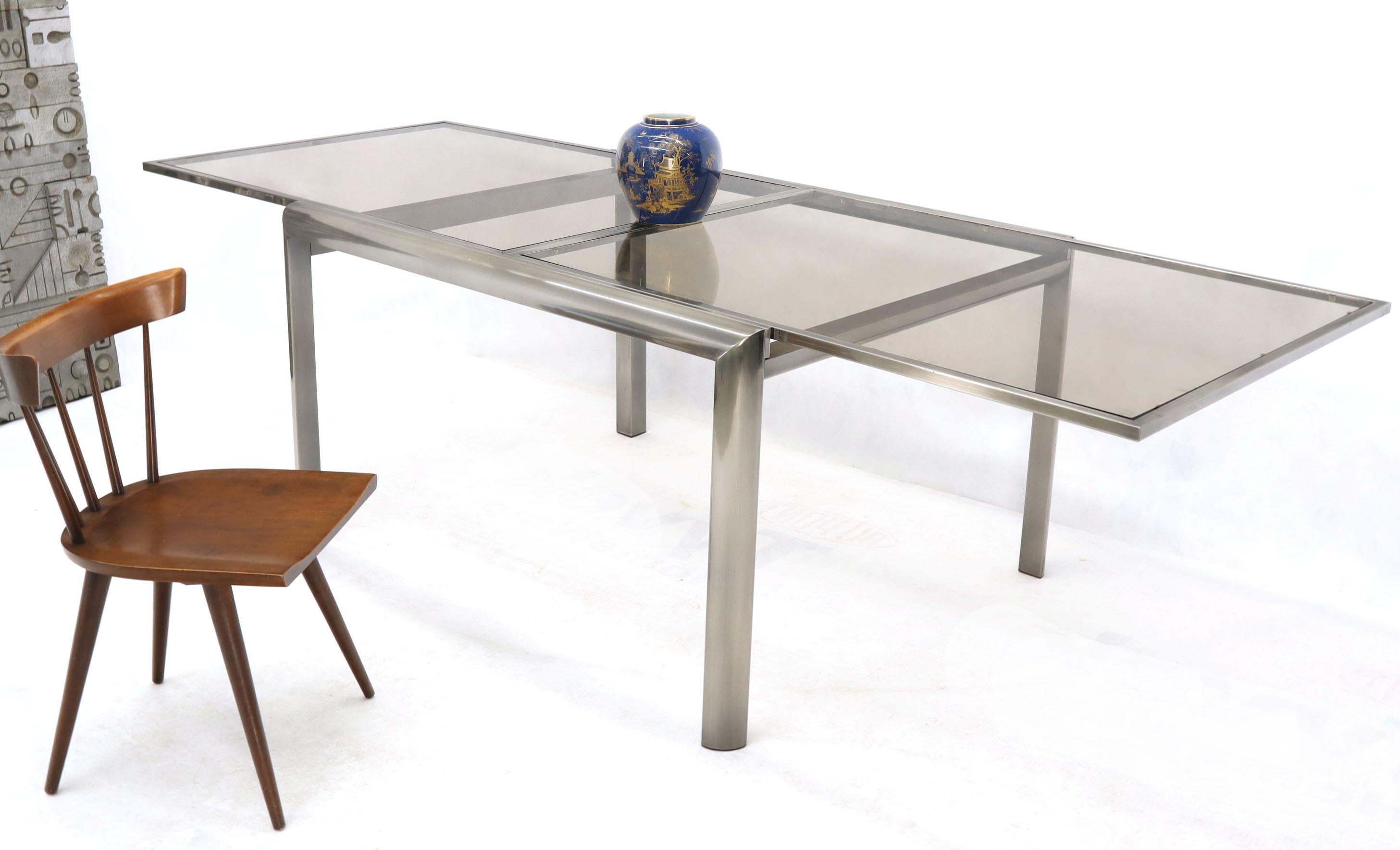 Expandable Metal Frame Glass Top Mid-Century Modern Dining Table 7