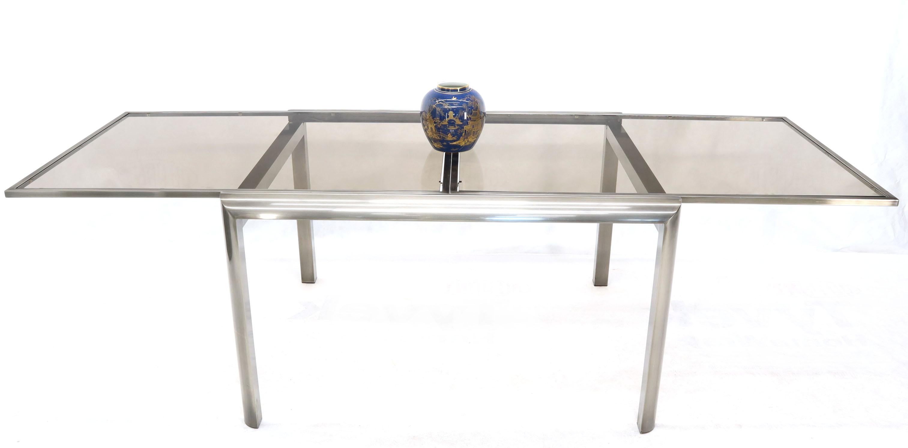 American Expandable Metal Frame Glass Top Mid-Century Modern Dining Table