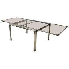 Expandable Metal Frame Glass Top Mid-Century Modern Dining Table
