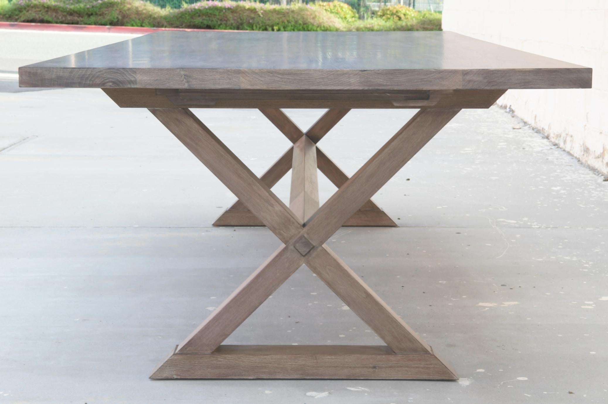 North American Expandable Minimalist X Trestle Table Built to Order by Petersen Antiques  For Sale