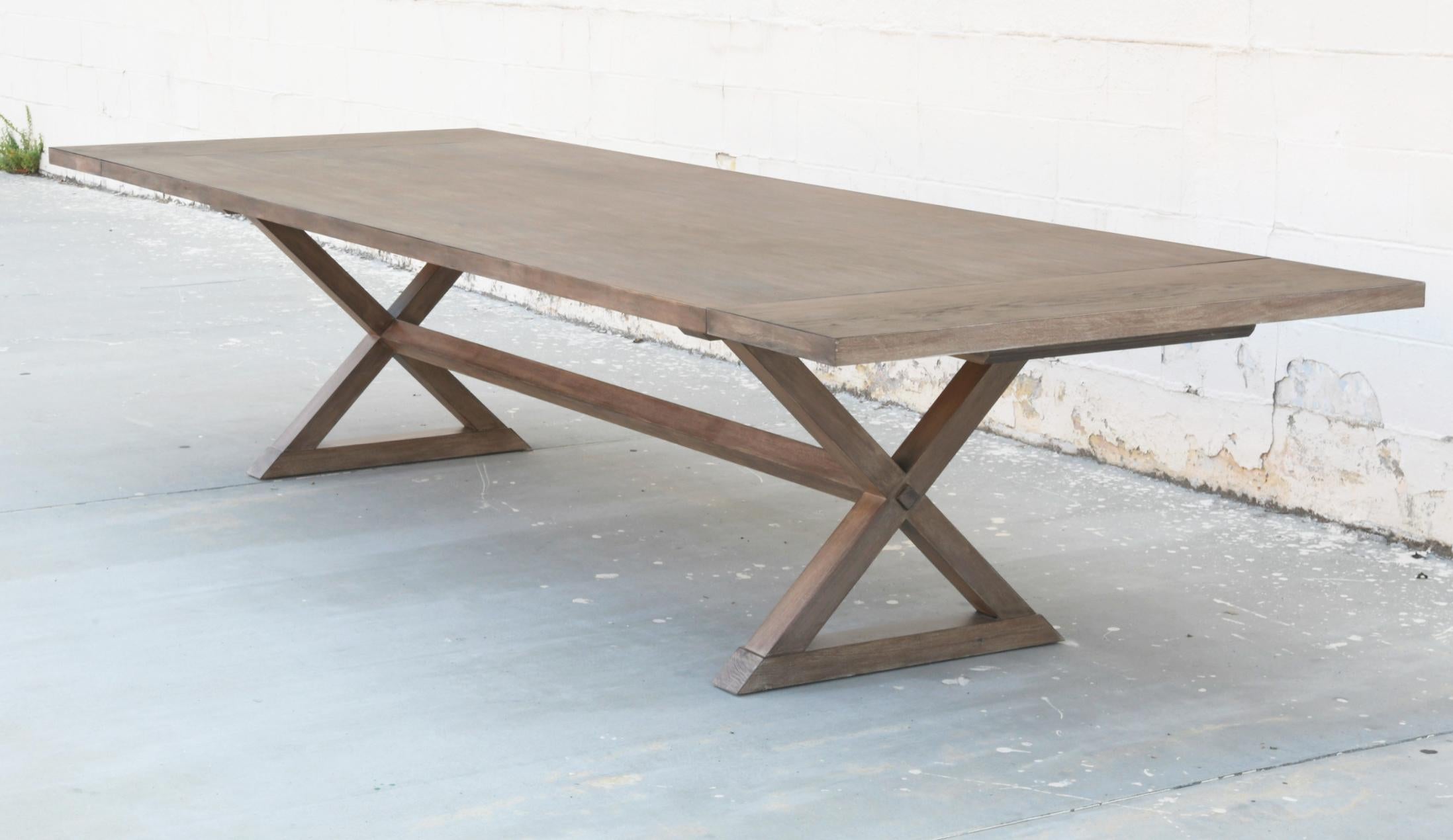 Contemporary Expandable Minimalist X Trestle Table Built to Order by Petersen Antiques  For Sale
