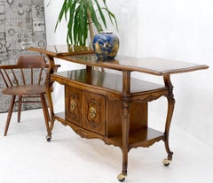 Expandable Serving 3 Tier Carved Cart Table on Wheels Double Doors Compartment