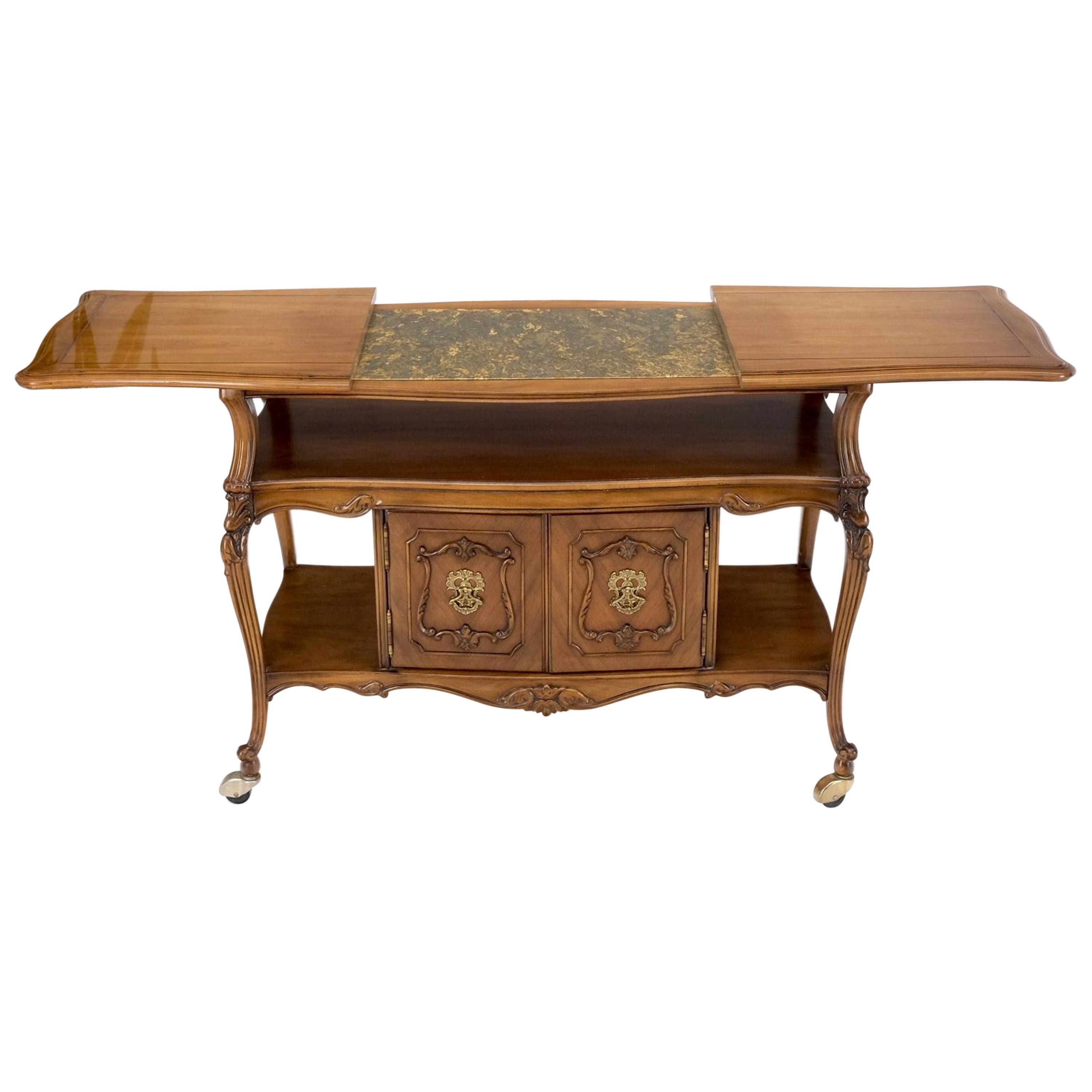 Expandable Serving 3 Tier Carved Cart Table on Wheels Double Doors Compartment