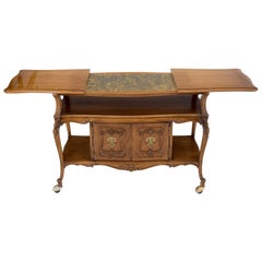 Expandable Serving 3 Tier Carved Cart Table on Wheels Double Doors Compartment