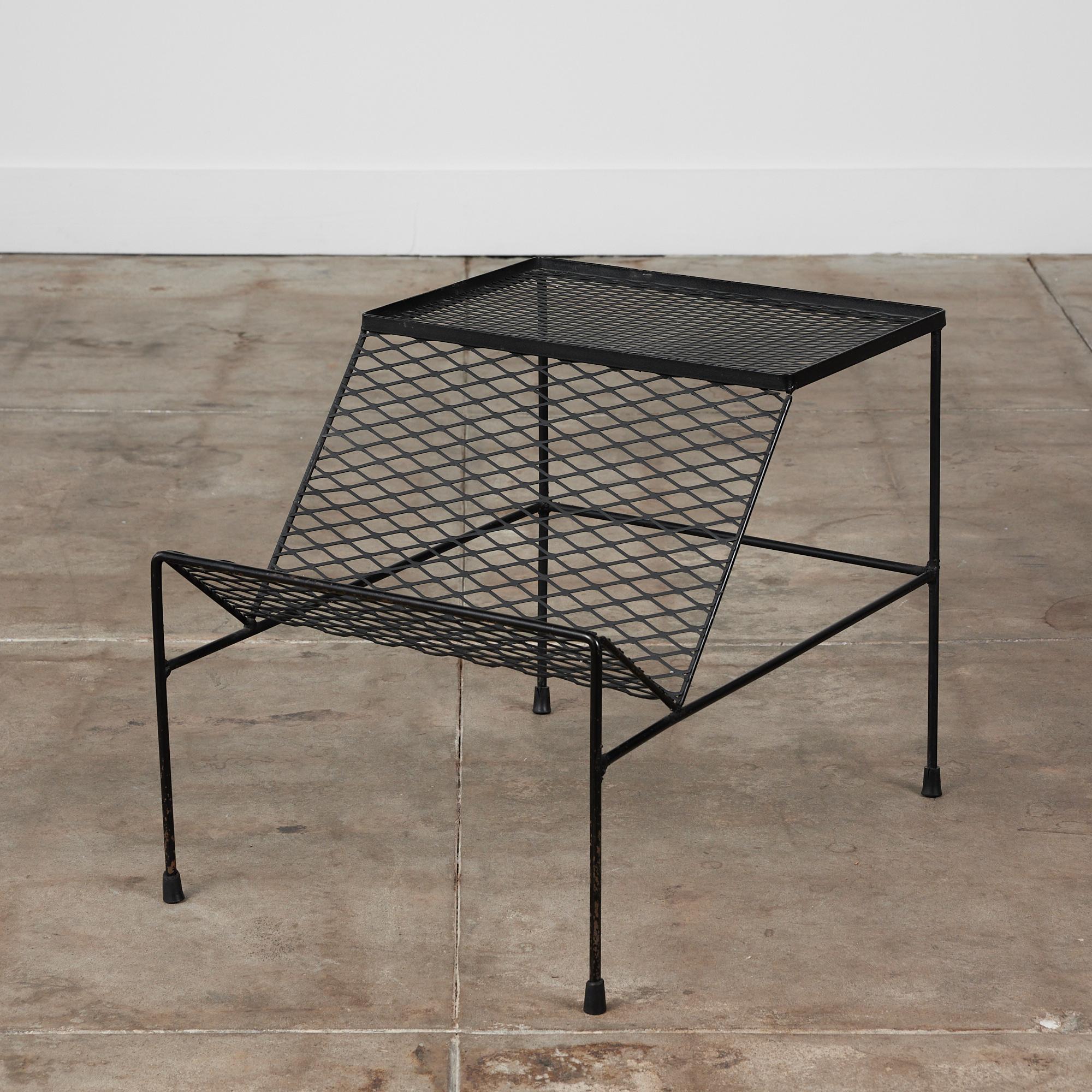 Mid-Century Modern Expanded Metal Side Table with Magazine Rack