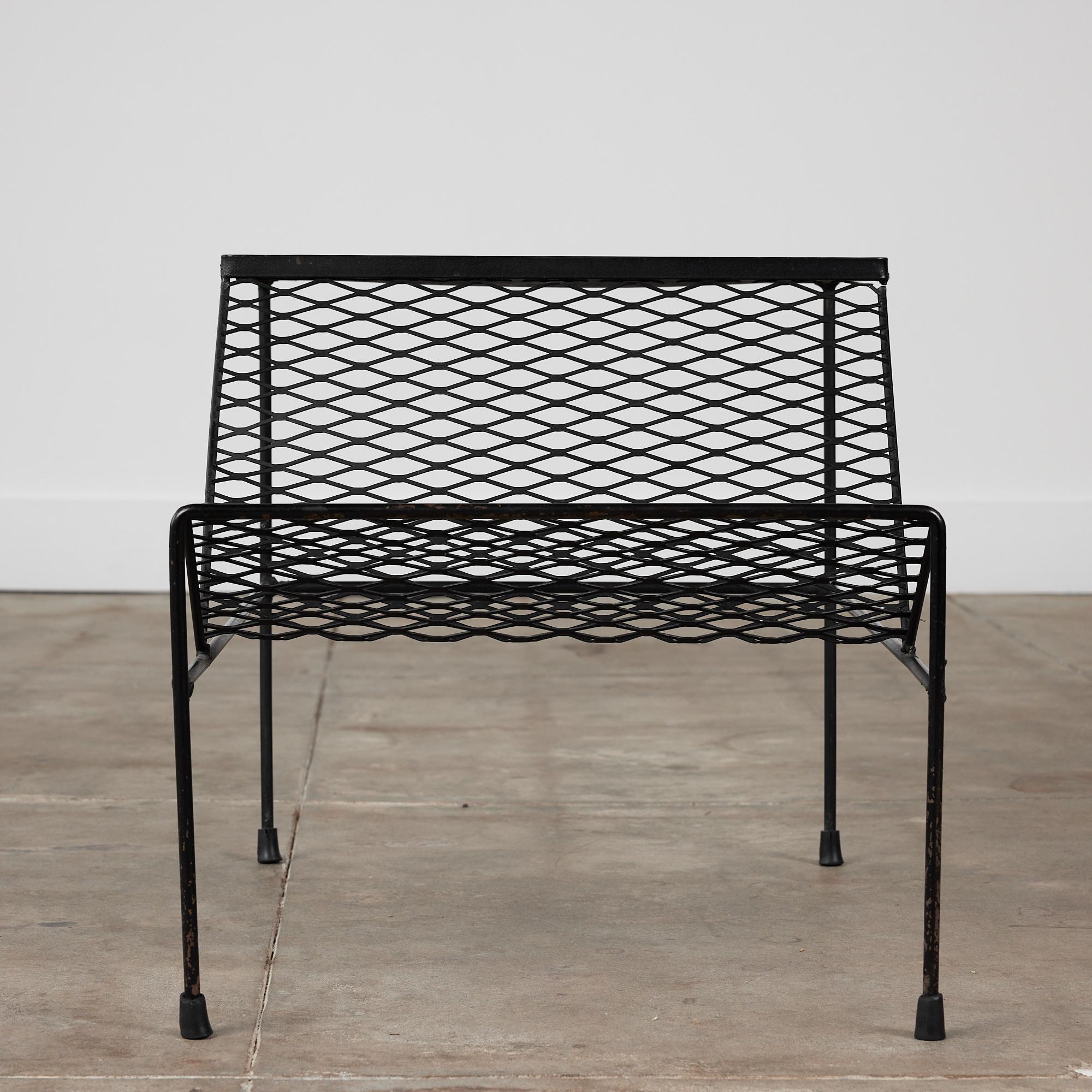 Powder-Coated Expanded Metal Side Table with Magazine Rack