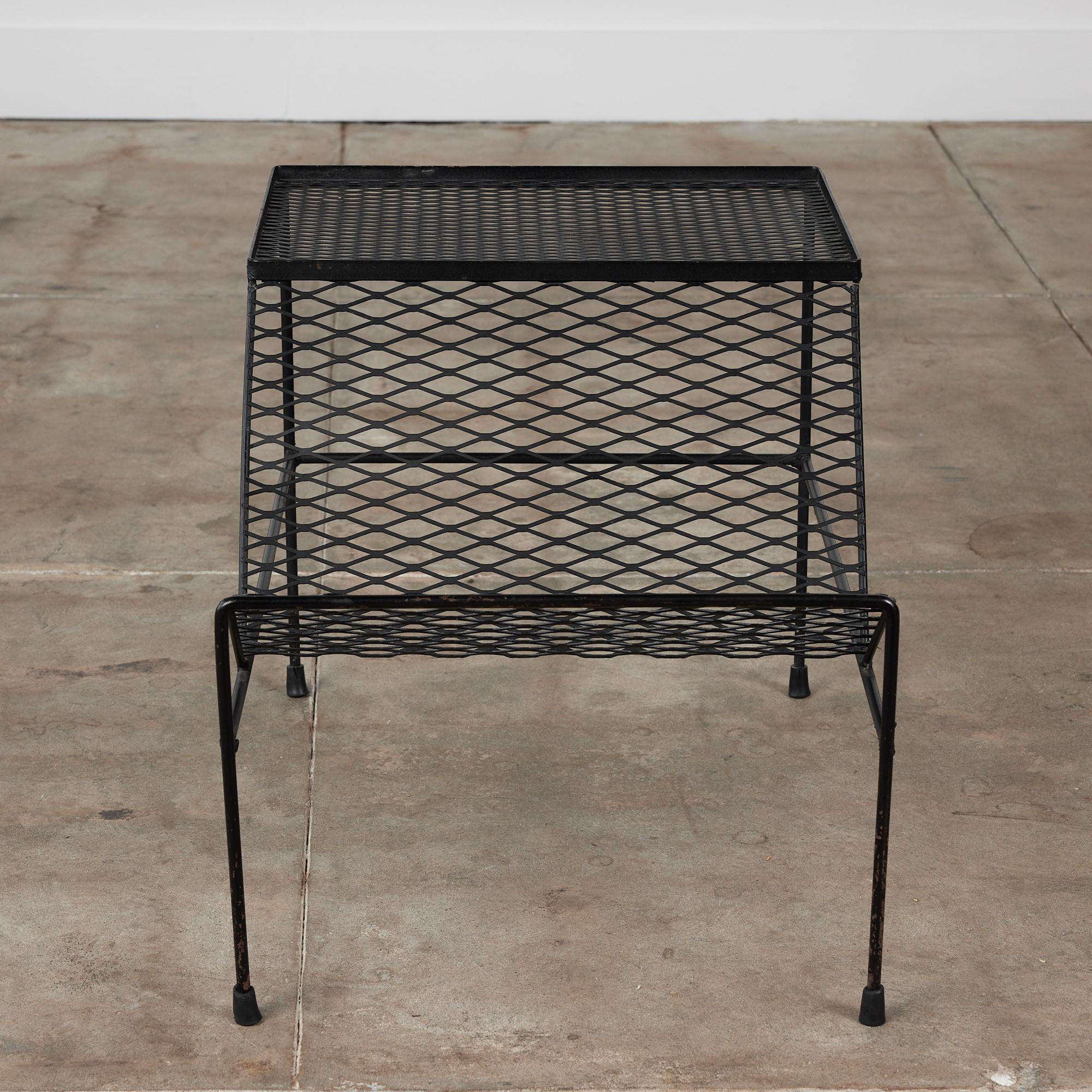 Wrought Iron Expanded Metal Side Table with Magazine Rack