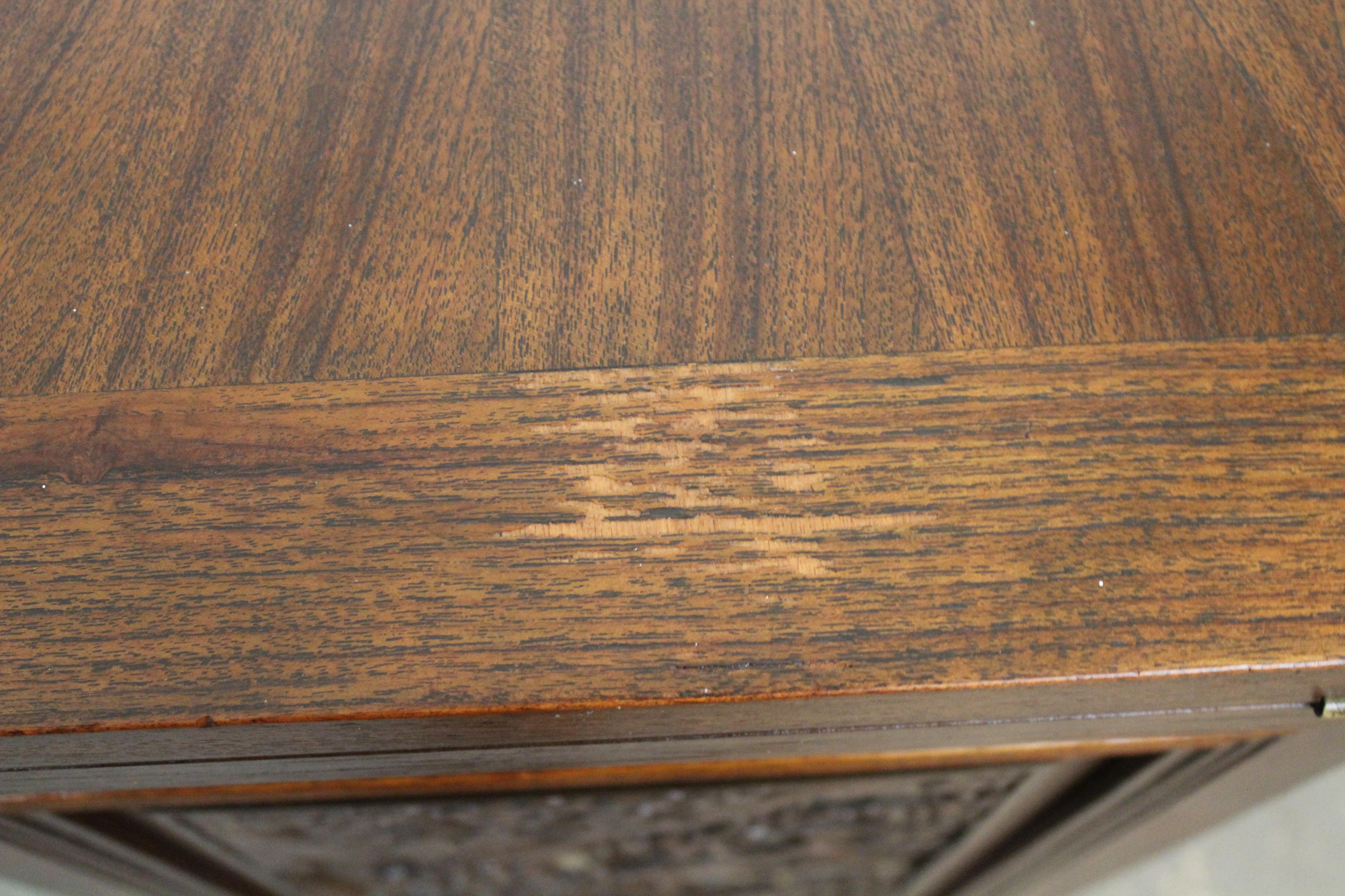 Expanding Carved Asian Motif Bar w/ Marble Top For Sale 8